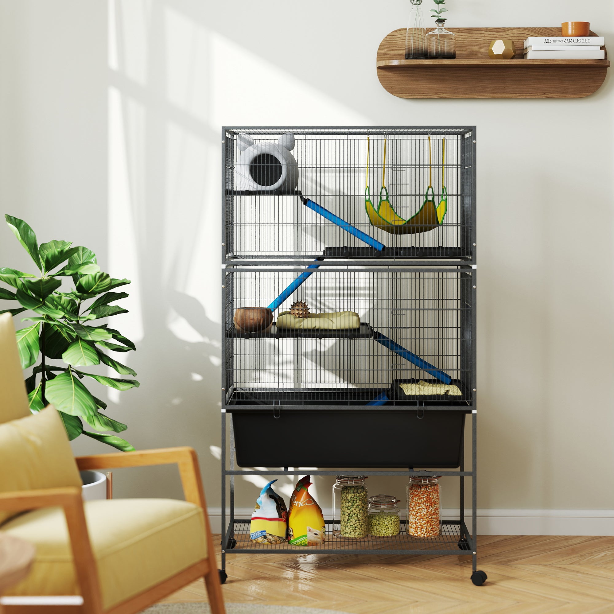 PawHut 5-Tier Rolling Small Animal Cage with Cloth-Covered Ramps
