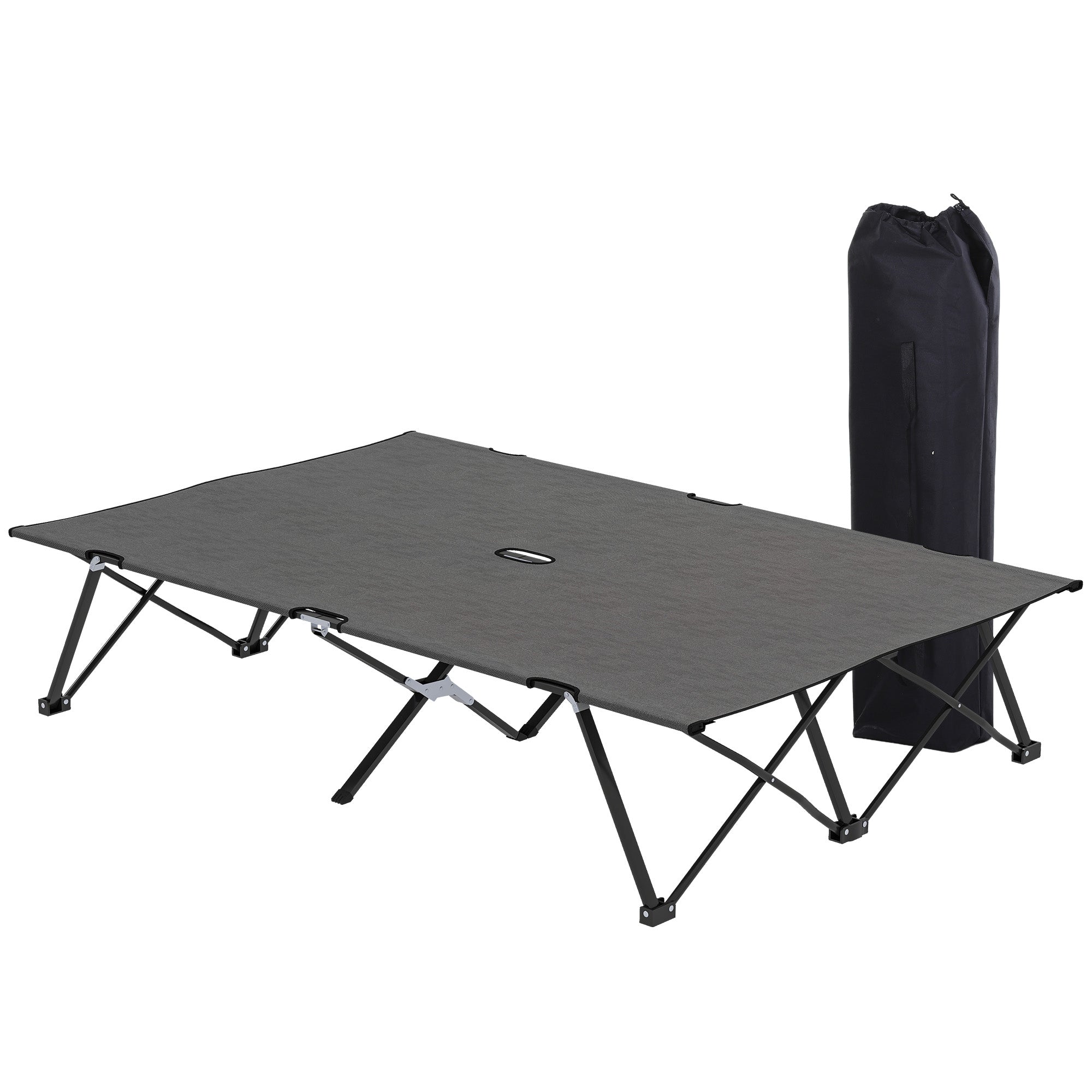 Outsunny Double Folding Camping Cot with Carry Bag, Charcoal Grey