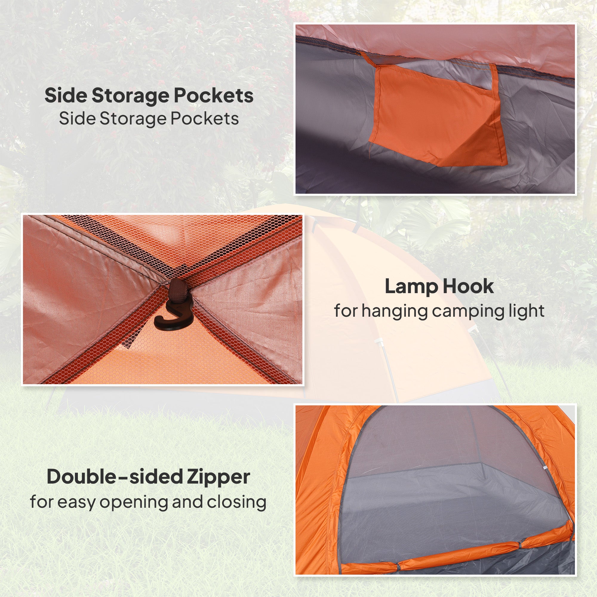 Outsunny 2-Person Dome Camping Tent with Storage Pocket, Orange
