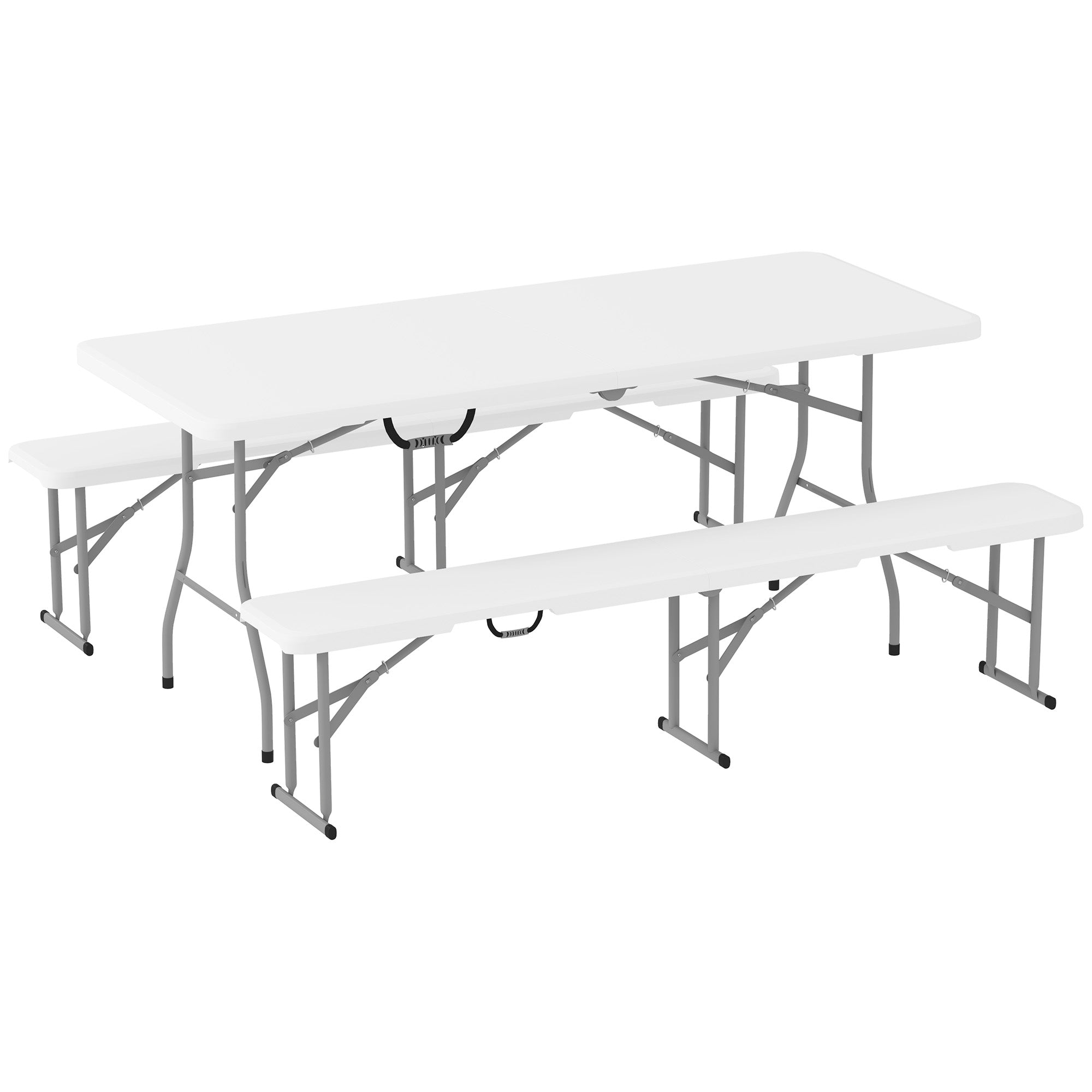 Outsunny 3-Piece Folding Picnic Table and Bench Set with Handles