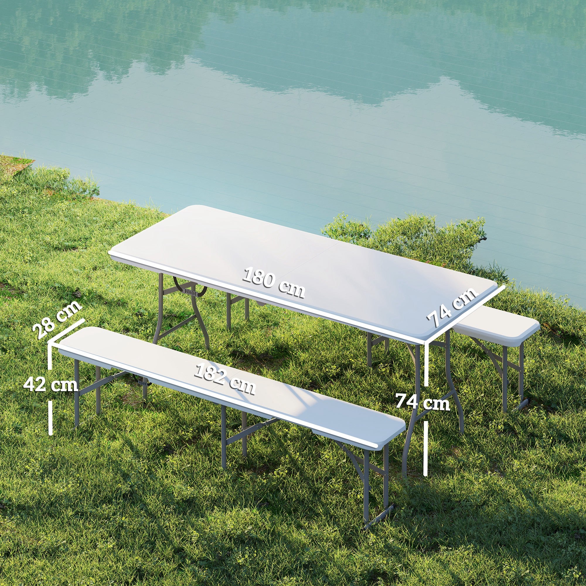 Outsunny 3-Piece Folding Picnic Table and Bench Set with Handles