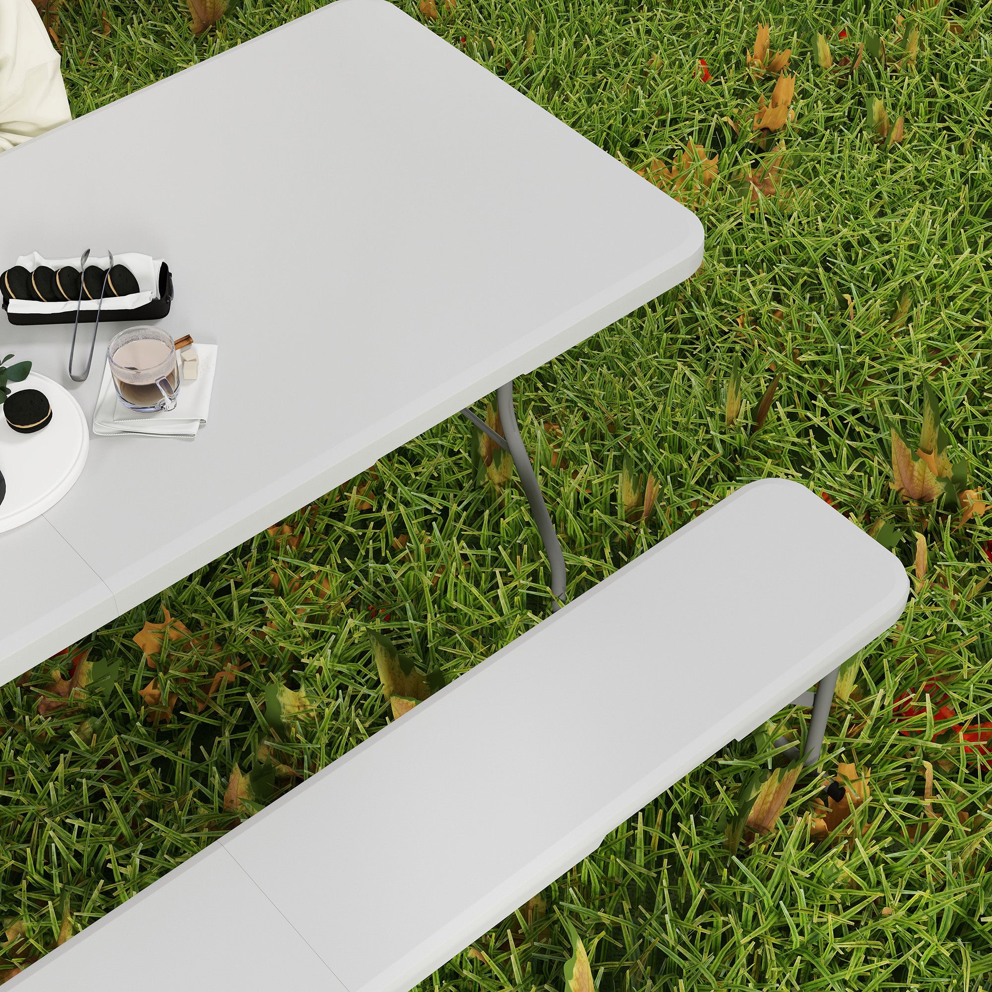 Outsunny 3-Piece Folding Picnic Table and Bench Set with Handles