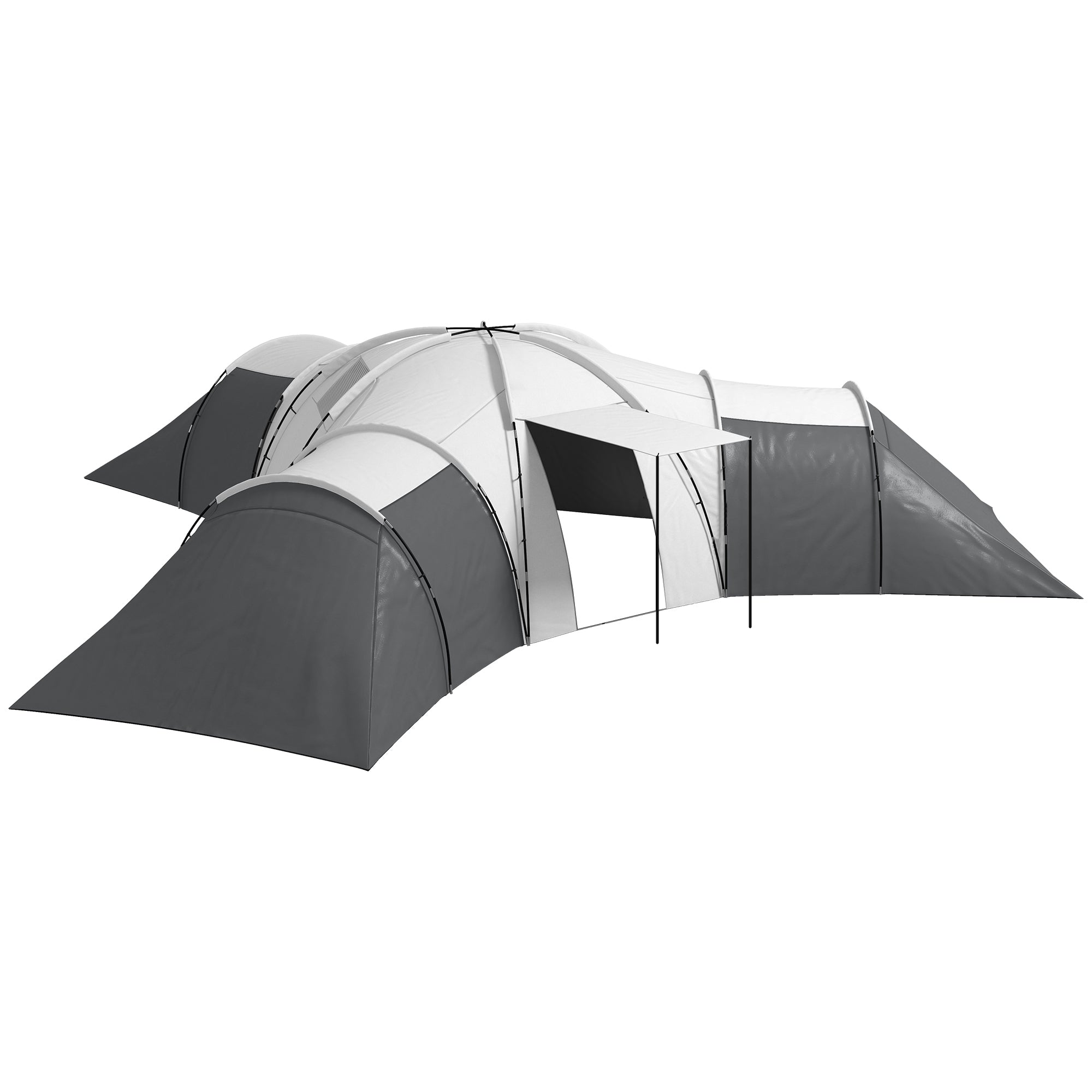 Outsunny 3-Bedroom Tunnel Tent with Living Area & Porch, Grey