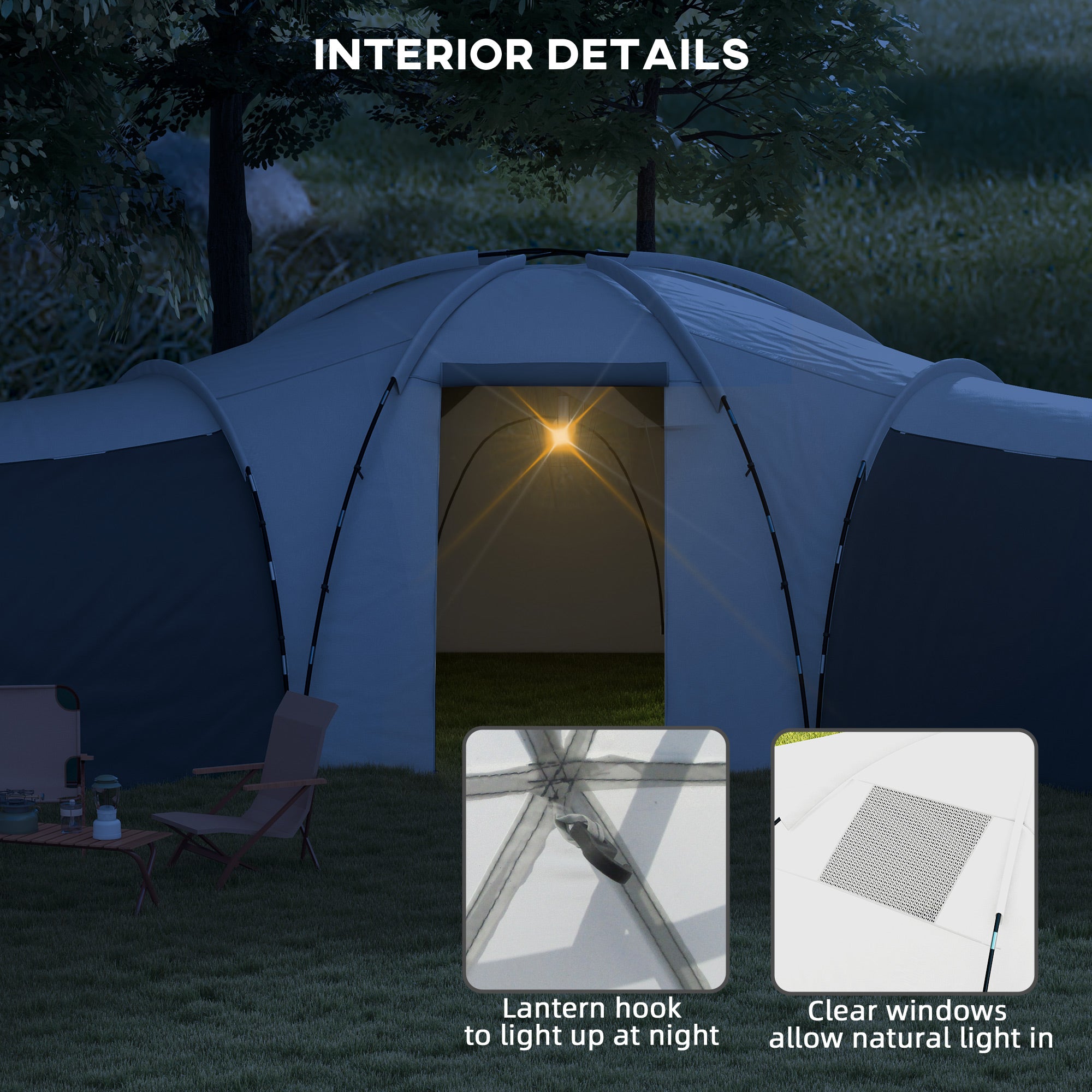 Outsunny 3-Bedroom Tunnel Tent with Living Area & Porch, Grey
