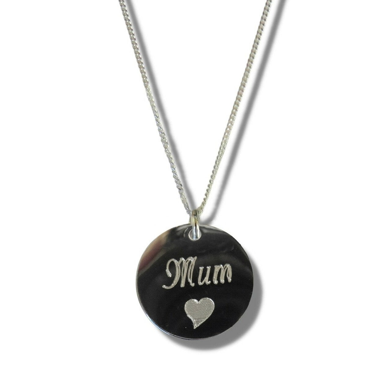 Mum Engraved Disc Necklace with Heart Symbol