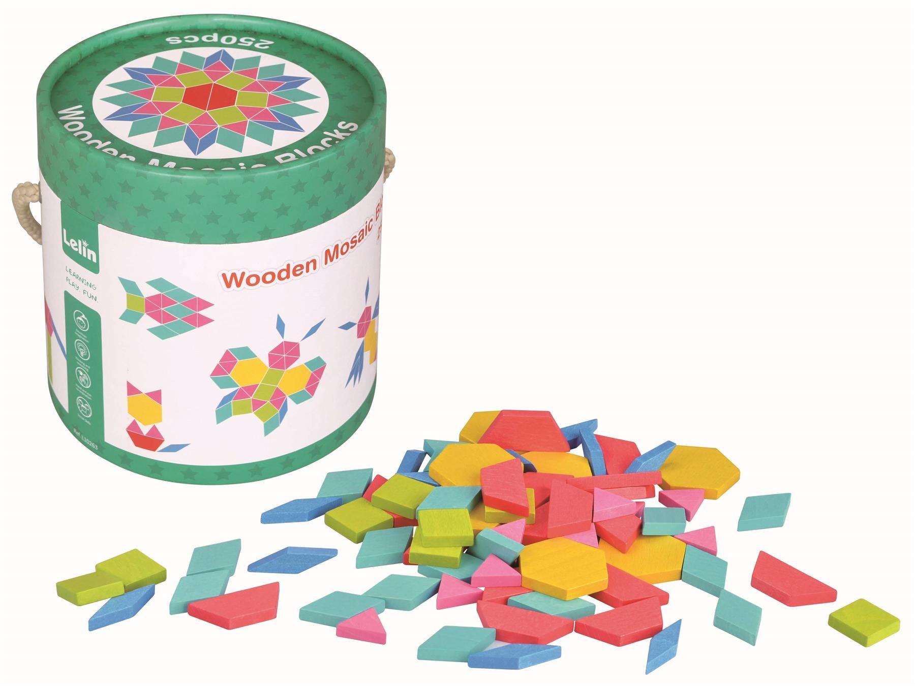 Lelin Colourful Wooden Mosaic Blocks Set, 250 Pieces