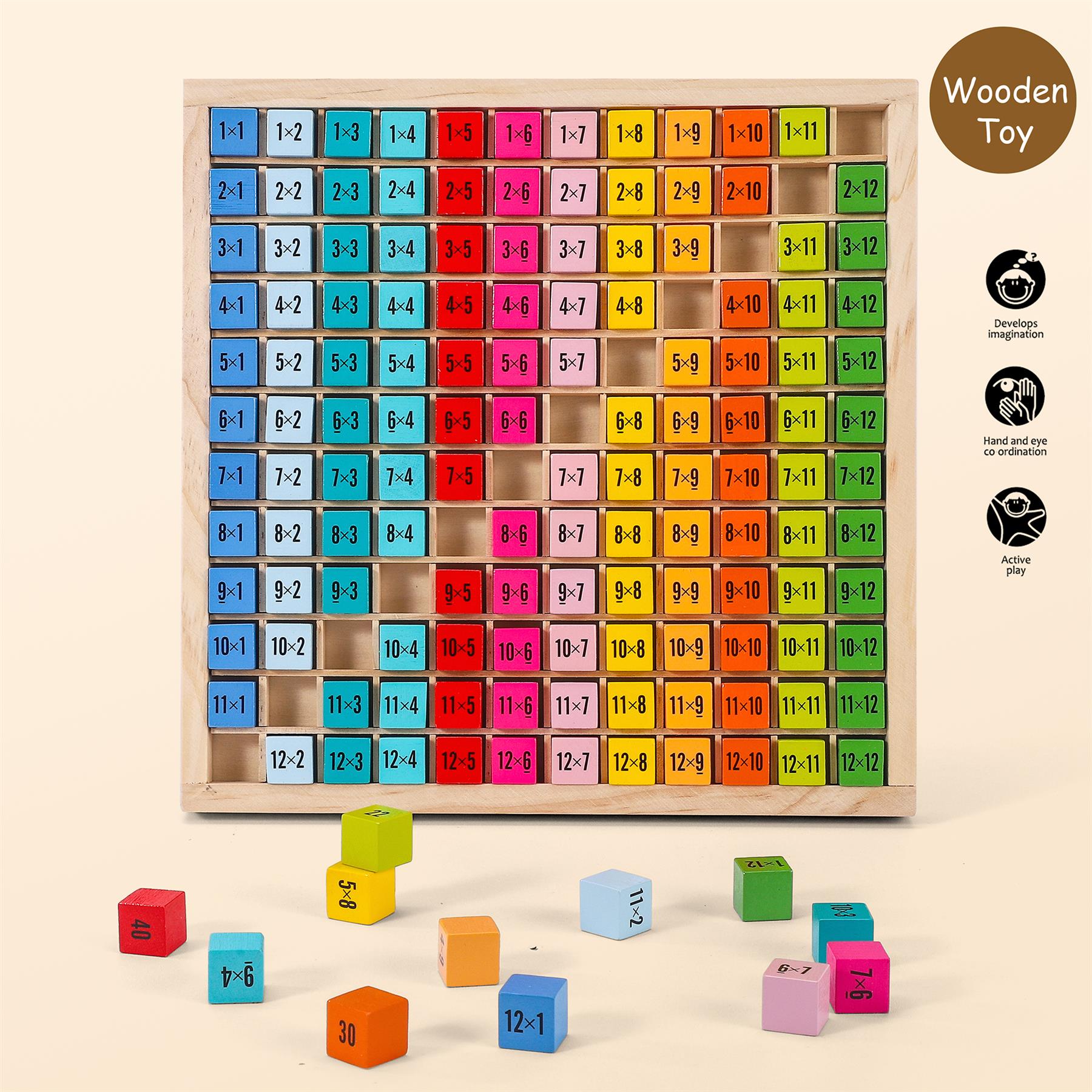 SOKA Wooden 1-12 Times Table Learning Blocks Set, 144 Pieces