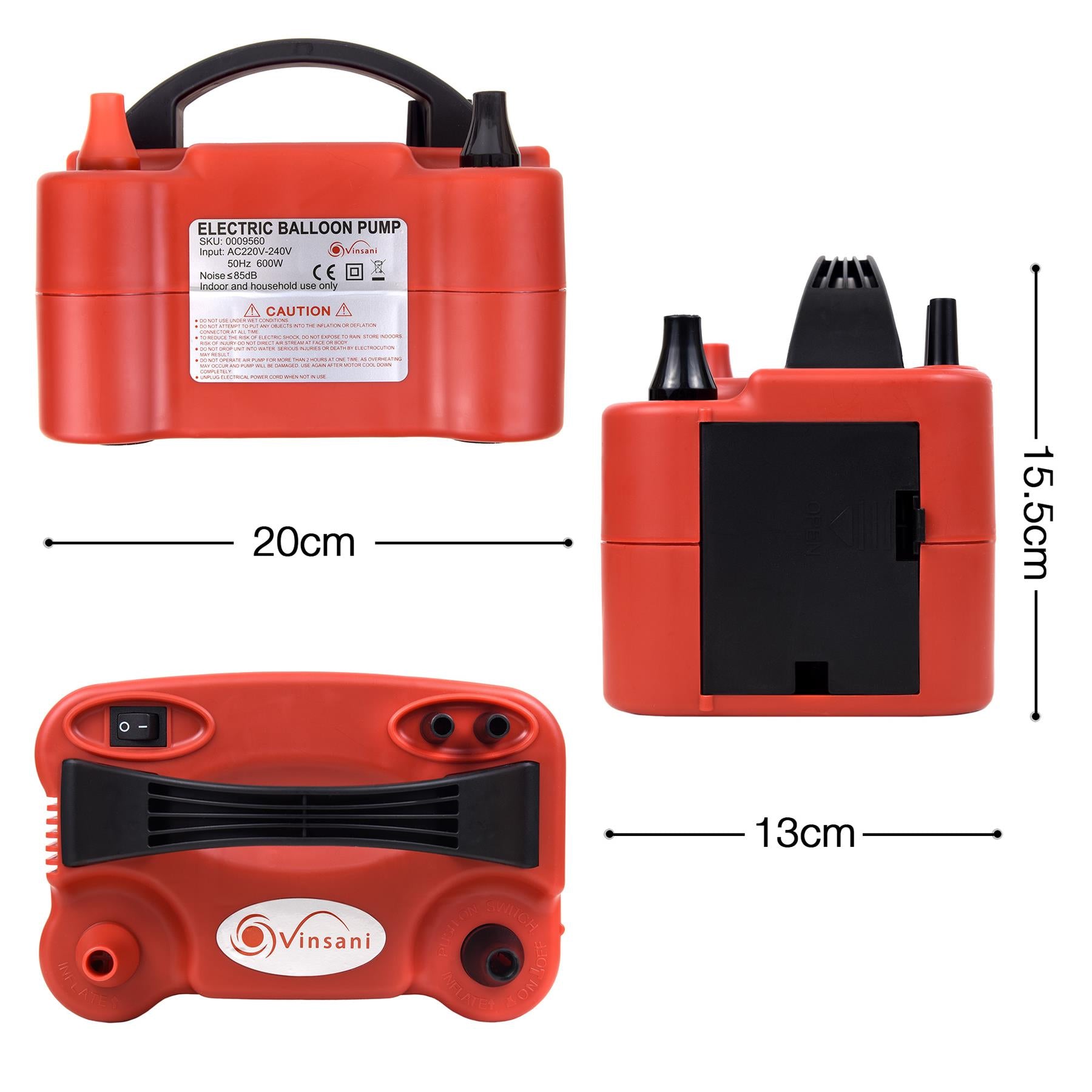 Vinsani Dual Nozzle Electric Balloon Pump 600W