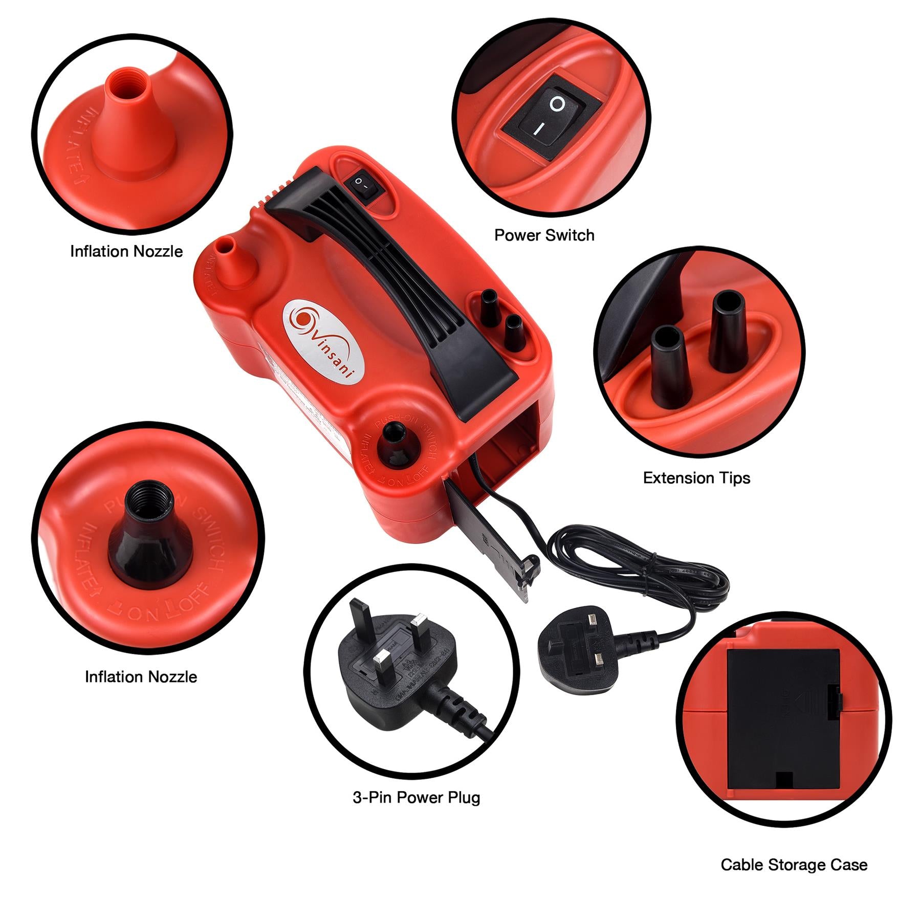 Vinsani Dual Nozzle Electric Balloon Pump 600W