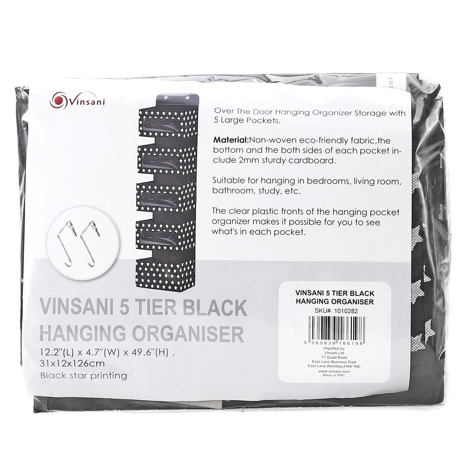 Vinsani 5-Tier Black Over Door Hanging Organiser Storage Unit