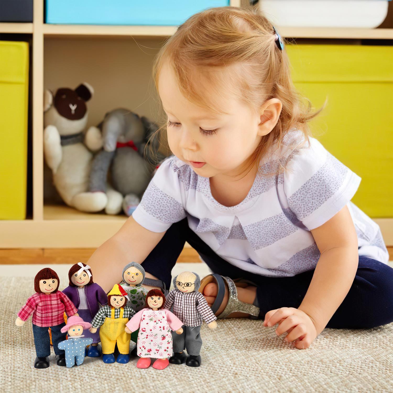 SOKA Happy Family Set 7-Piece Dollhouse Family Figures for Pretend Play