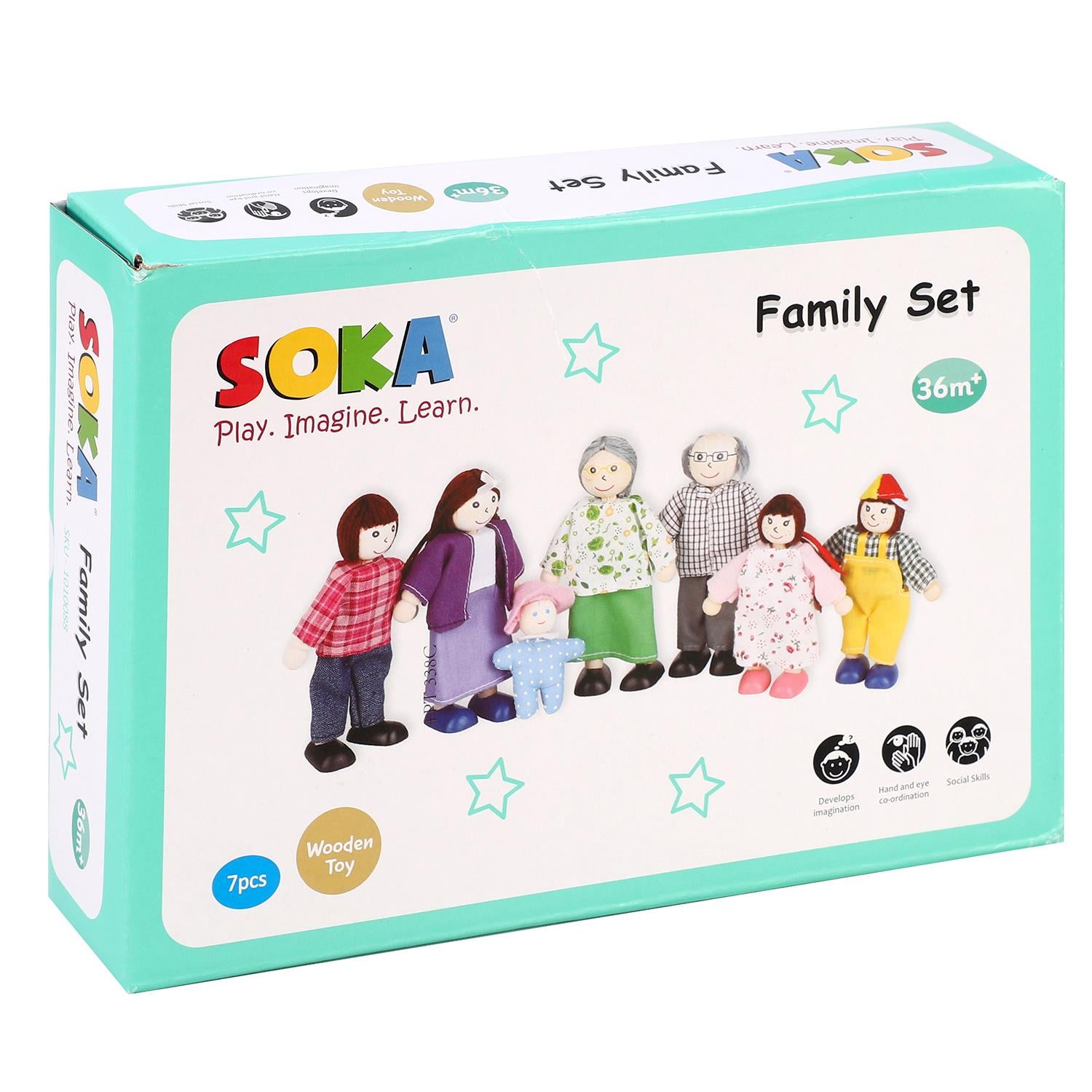 SOKA Happy Family Set 7-Piece Dollhouse Family Figures for Pretend Play