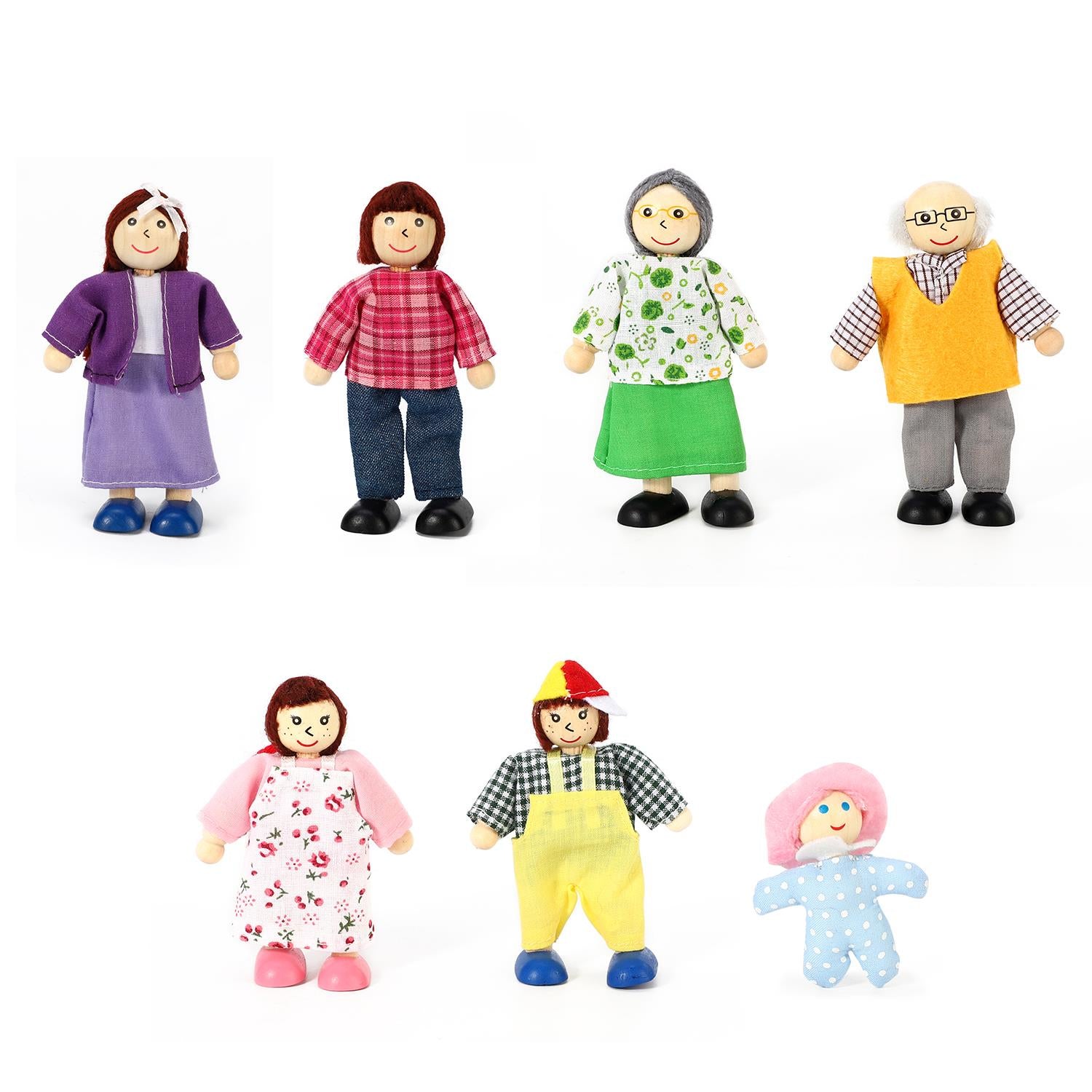 SOKA Happy Family Set 7-Piece Dollhouse Family Figures for Pretend Play