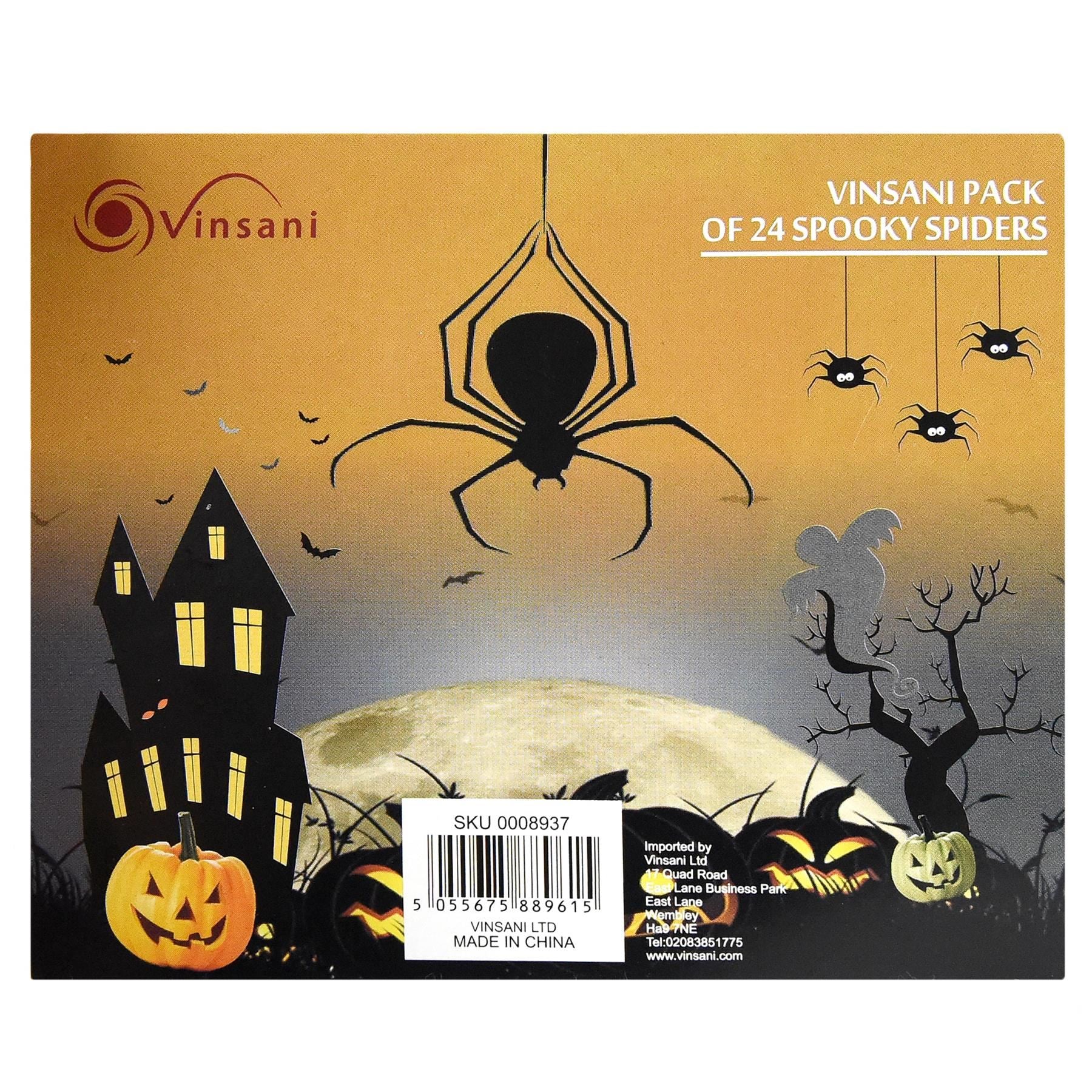 Vinsani Pack of 24 Realistic Black Plastic Spiders for Halloween Decorations