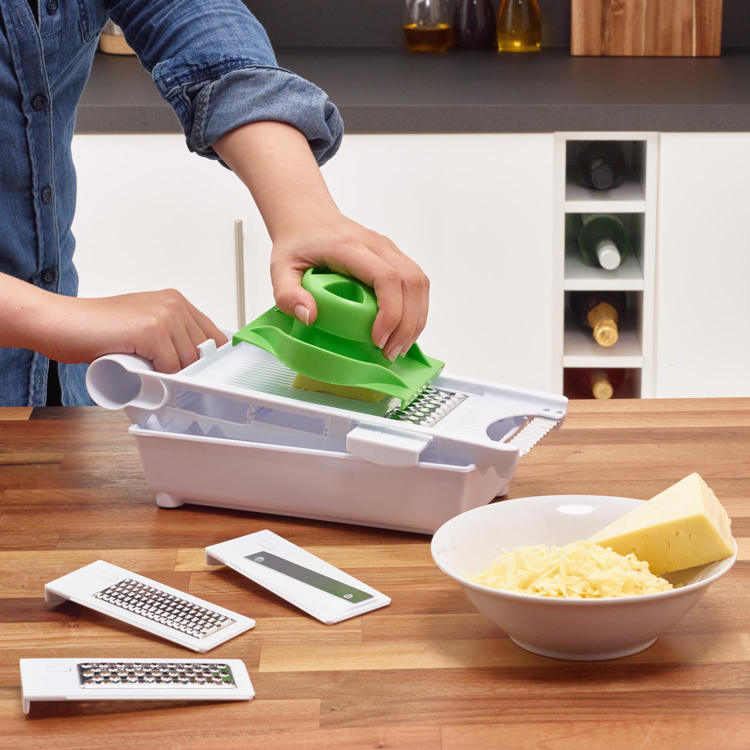 Vinsani 6 in 1 Grater with 5 Interchangeable Inserts, Food Holder and Blade Storage