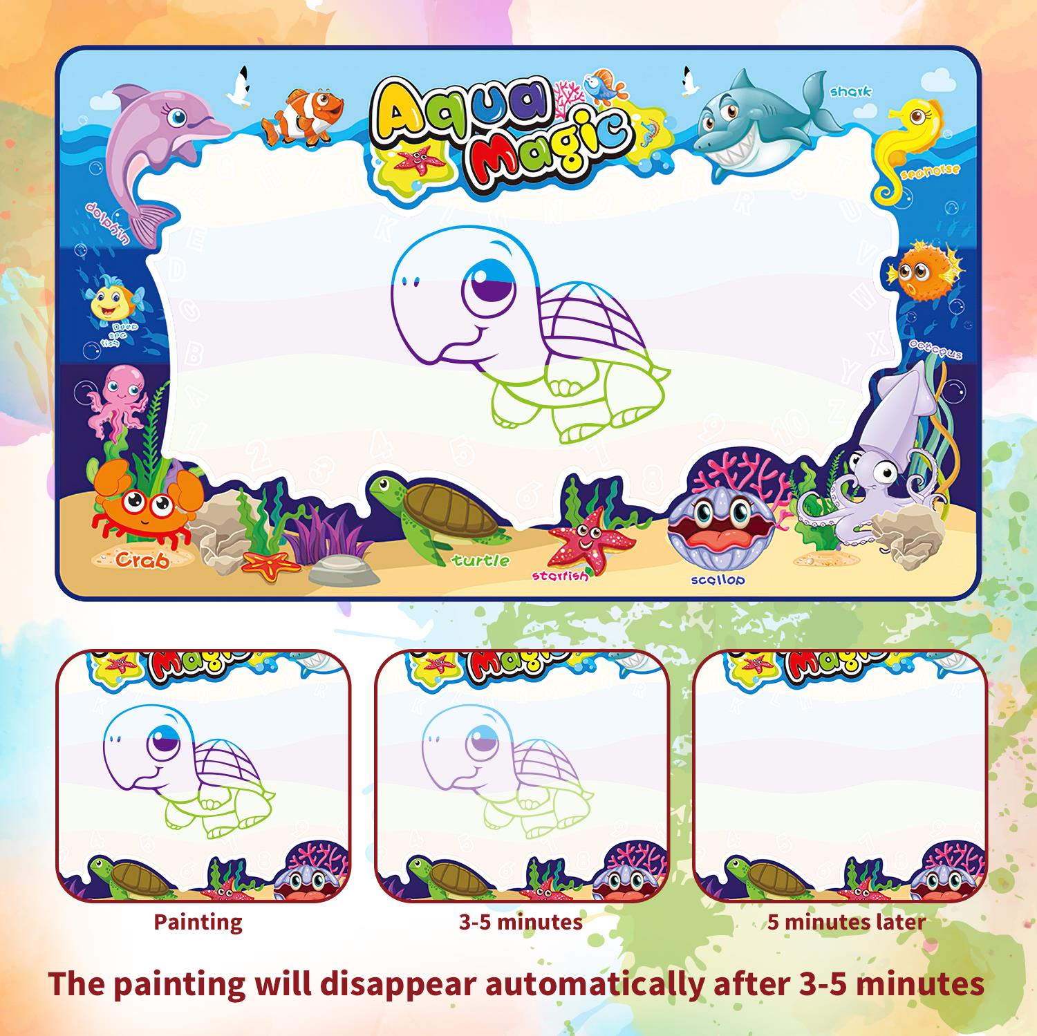 SOKA Water Doodle Mat Set, 150 x 90 cm, with 2 Magic Water Pens, Stencils, Foam Shapes, Brush, Roller and Drawing Board