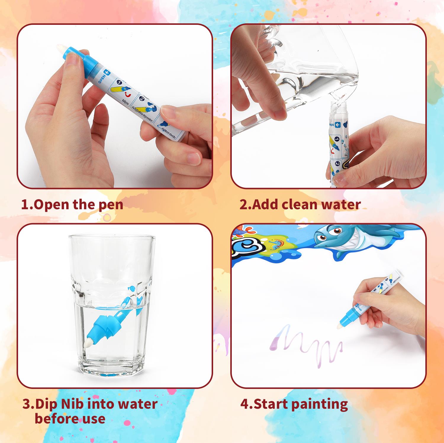 SOKA Water Doodle Mat Set, 150 x 90 cm, with 2 Magic Water Pens, Stencils, Foam Shapes, Brush, Roller and Drawing Board
