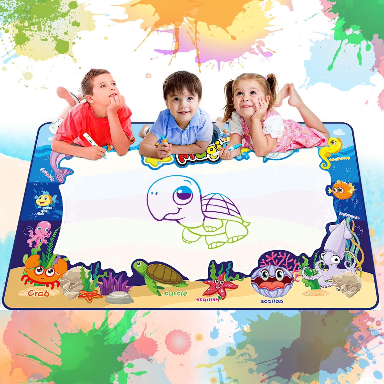 SOKA Water Doodle Mat Set, 150 x 90 cm, with 2 Magic Water Pens, Stencils, Foam Shapes, Brush, Roller and Drawing Board