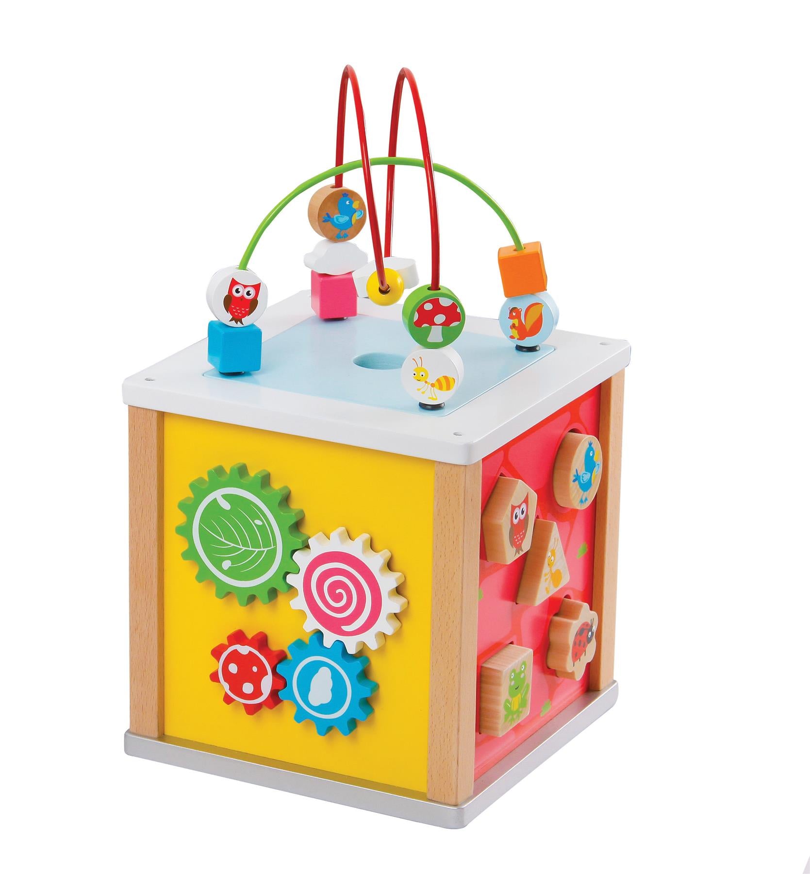 Lelin Multi-Activity Nature Activity Cube Toy for 12 Months+ Kids with Bead Frame, Shape Blocks, Maze, Flip a Block and Gear Wheel