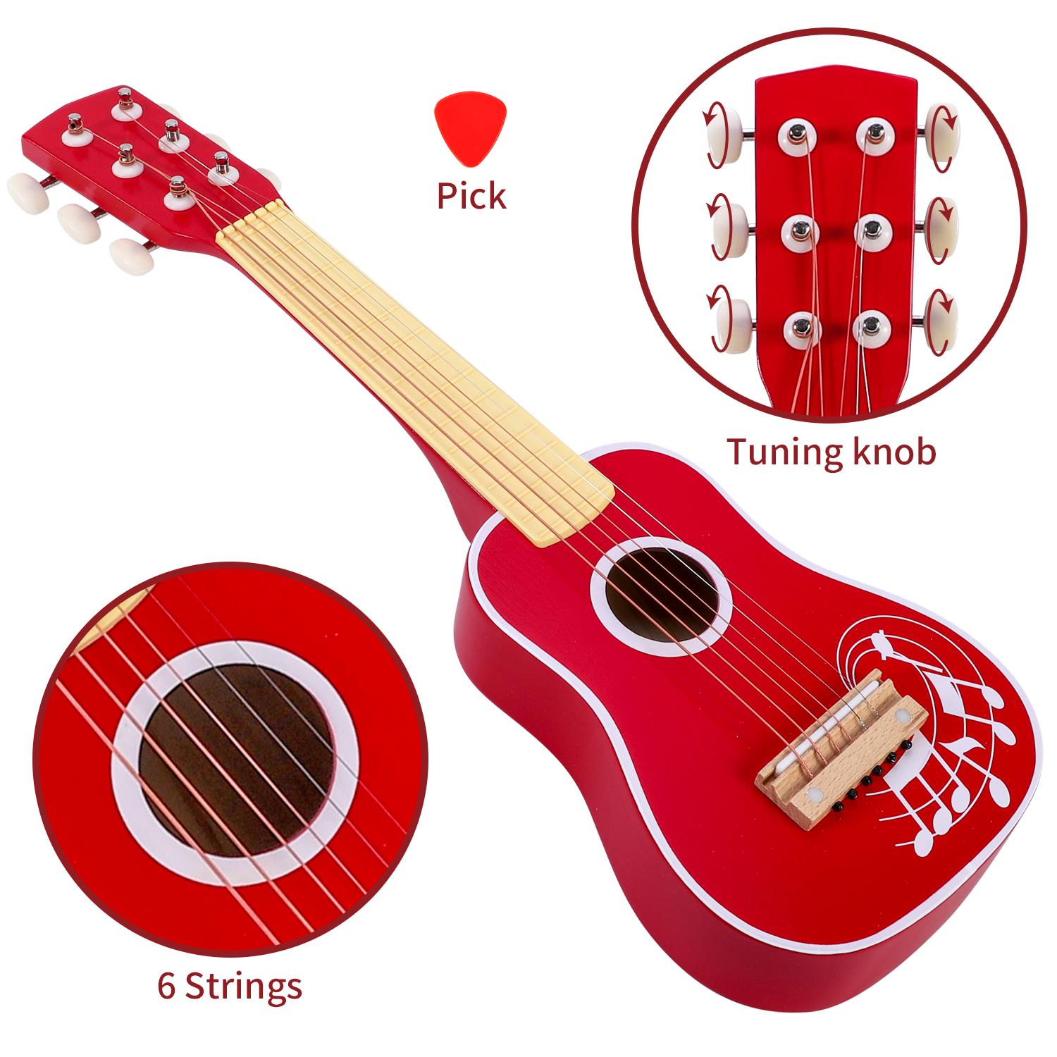 SOKA Red Wooden Kids Guitar, 6-String Acoustic Toy