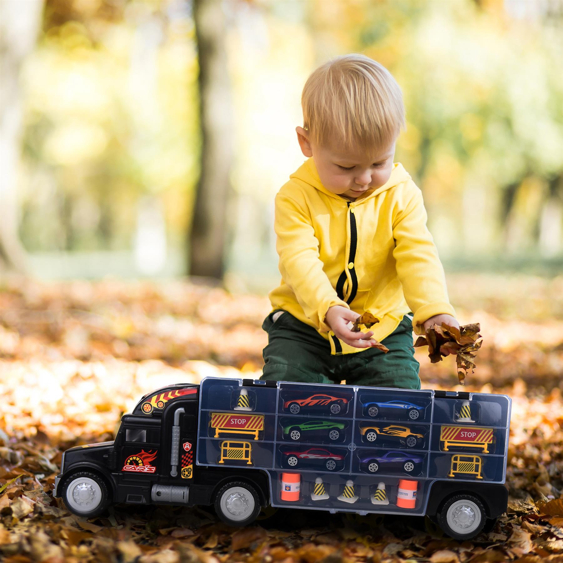 SOKA Transporter Truck Car Carrier Toy Set with 6 Die-Cast Cars