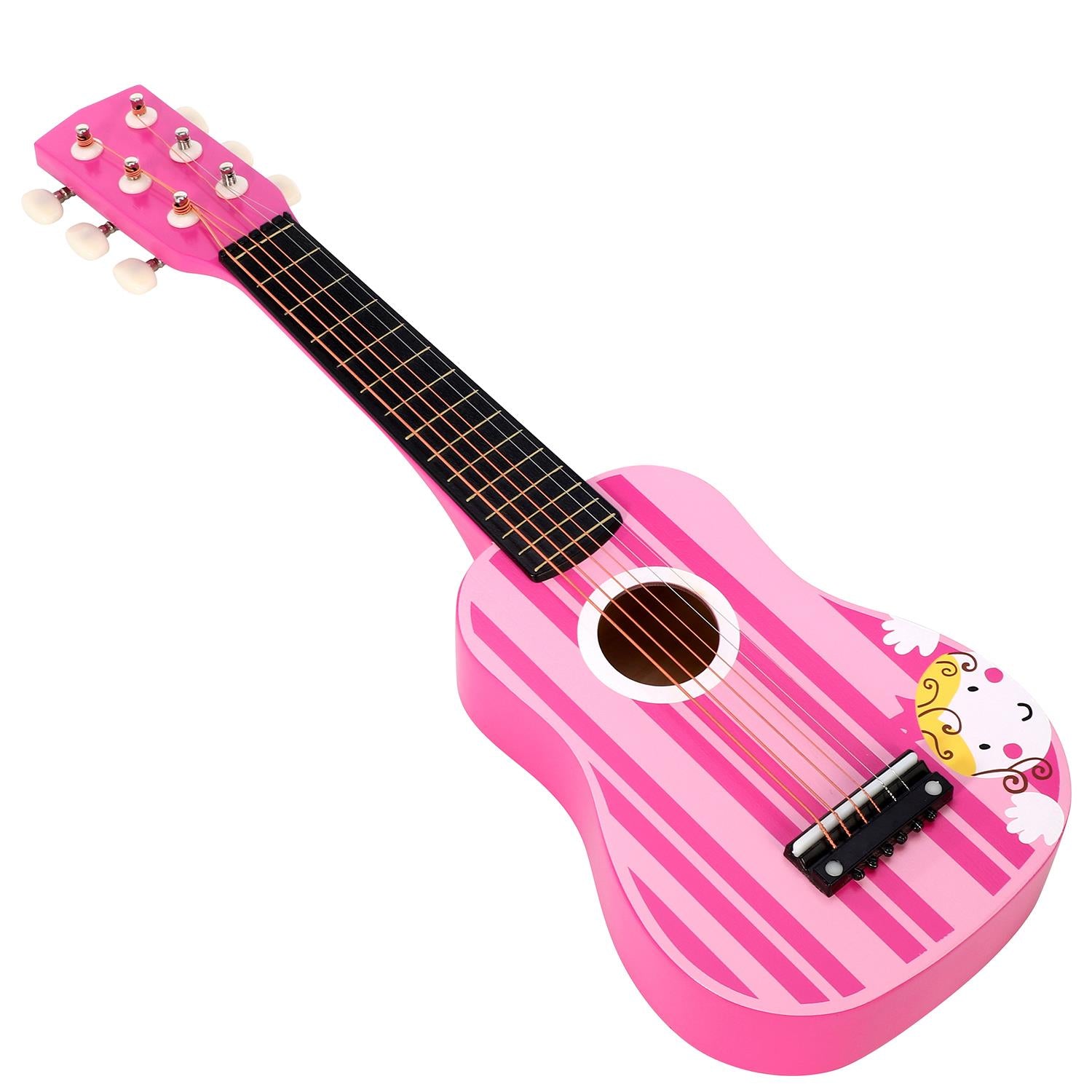 SOKA Wooden Pink Striped 6-String Guitar Toy for Kids Ages 3+