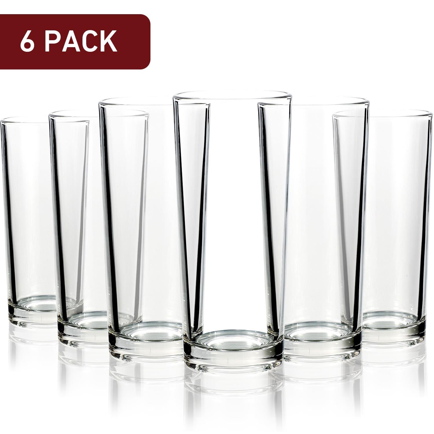 Vinsani Set of 6 HiBall Glasses, 250ml Long Drink Glasses, Dishwasher Safe