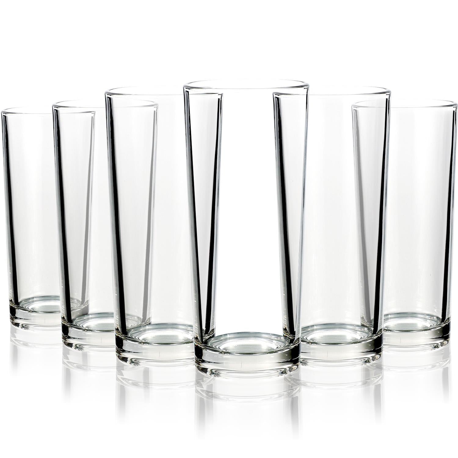 Vinsani Set of 6 HiBall Glasses, 250ml Long Drink Glasses, Dishwasher Safe