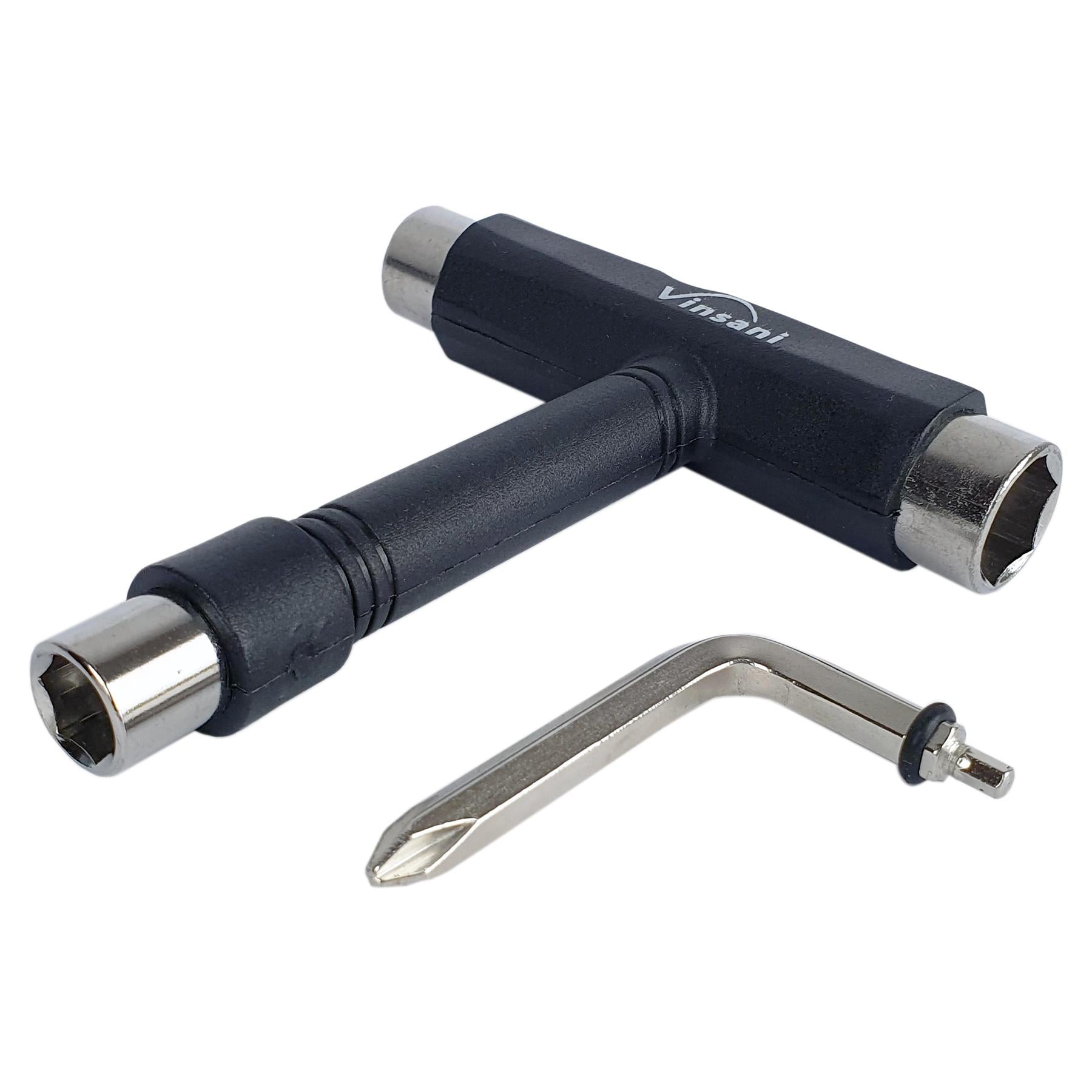 Vinsani Skateboard Multi Tool T-Shape Tool with Socket Wrenches, Allen Key and Phillips Screwdriver, for Skateboards and Longboards