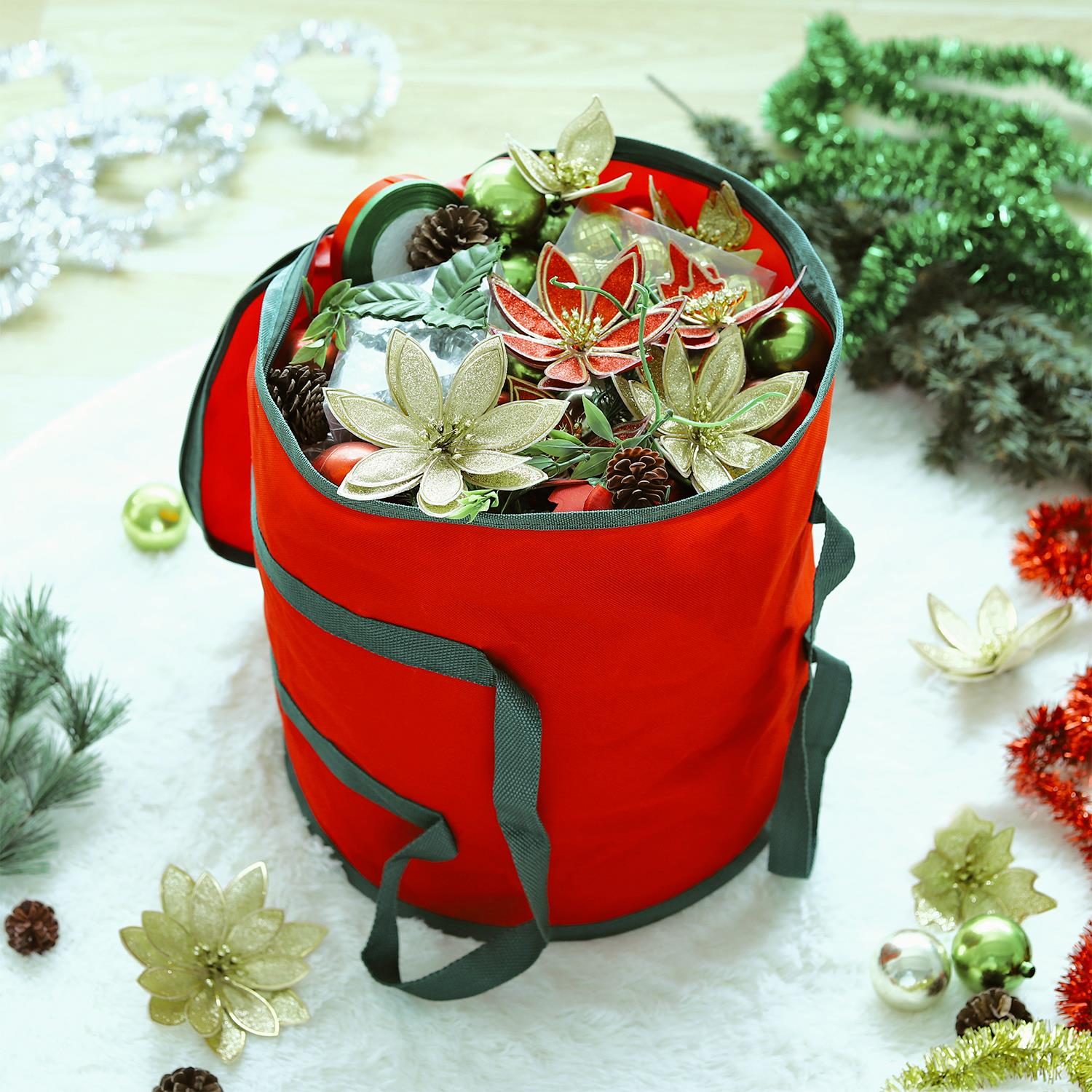 Vinsani Christmas Lights Storage Bag, Waterproof Dustproof Red Oxford Fabric, 38 x 32 x 32 cm