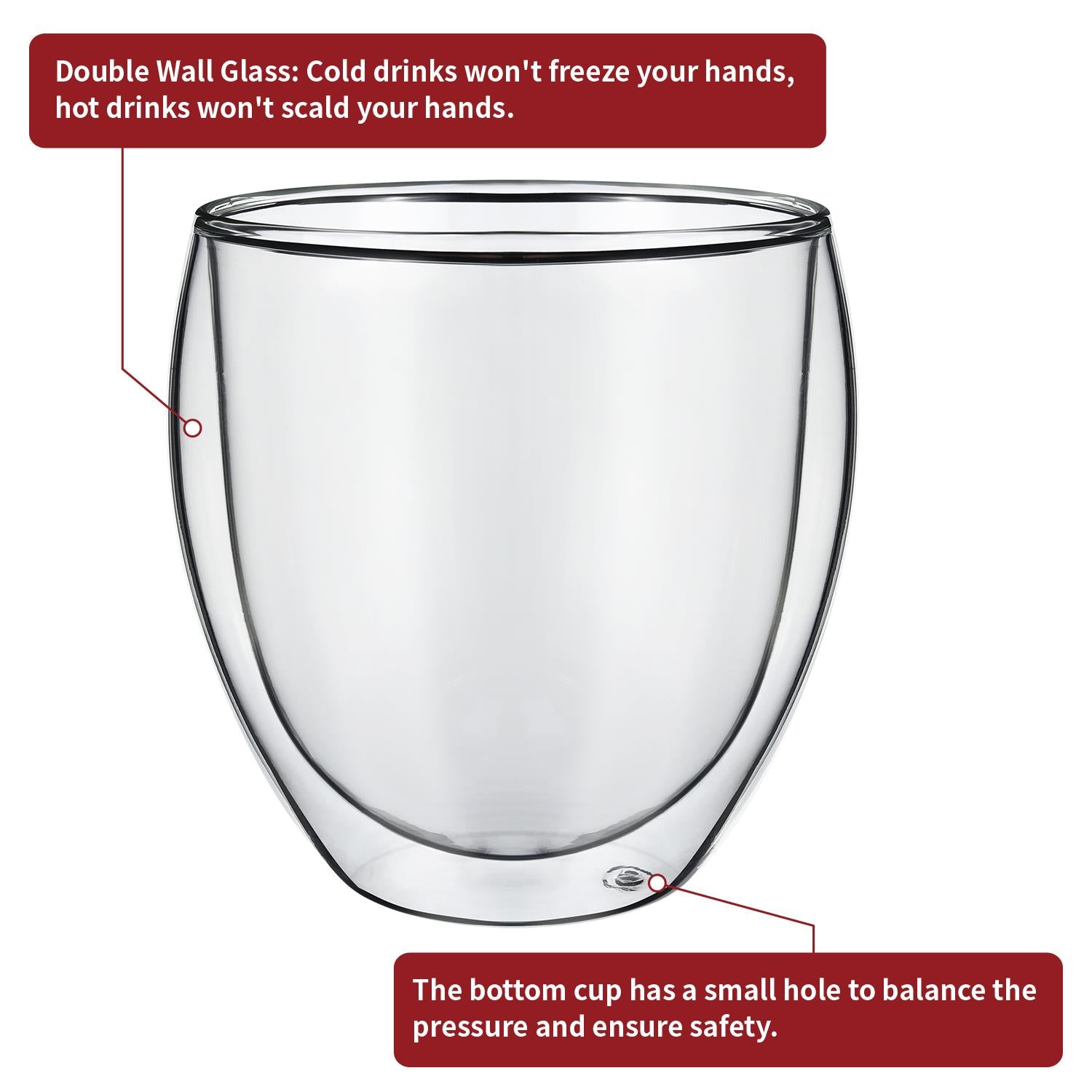 Vinsani Double Wall Glasses Set of 2, Borosilicate Glass, Dishwasher Safe, for Hot and Cold Drinks