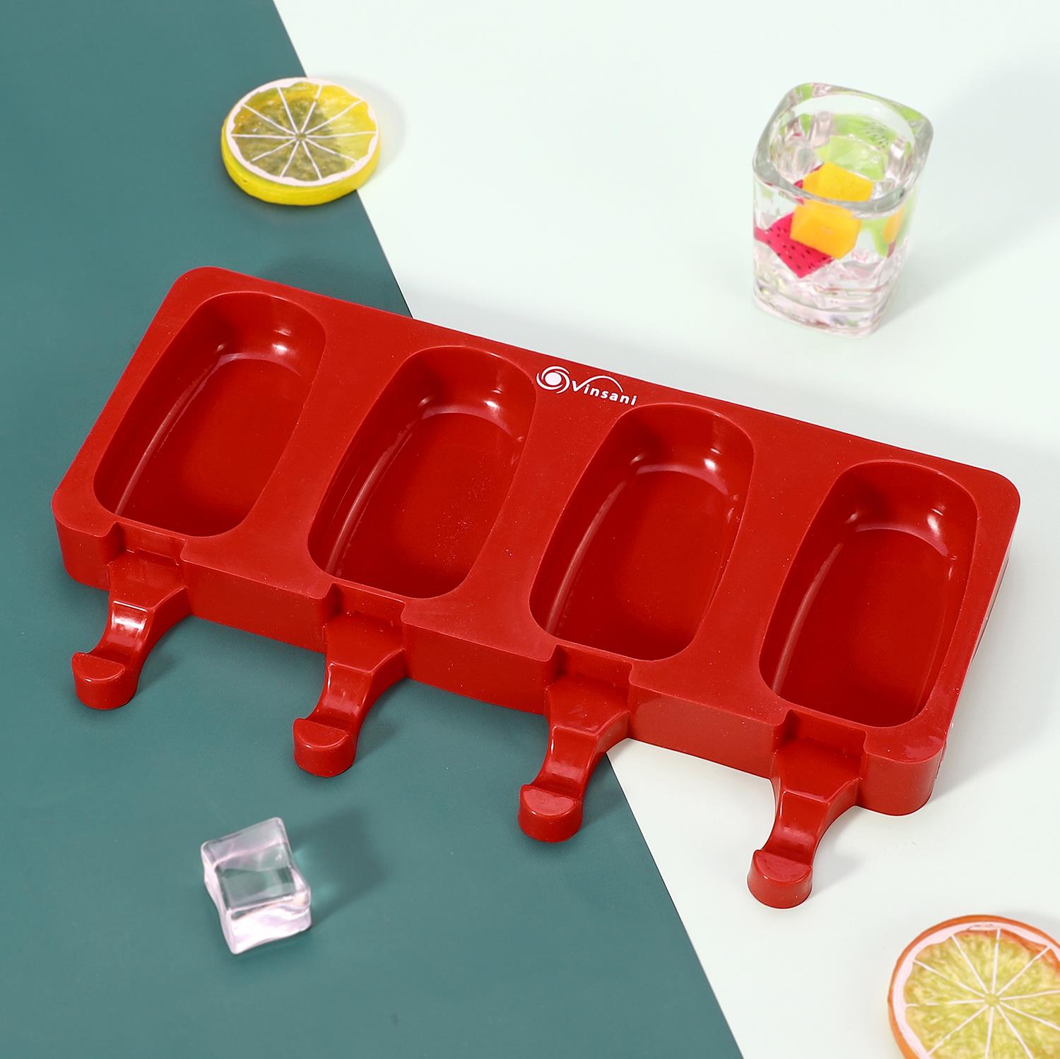 Vinsani 4-Cavity Silicone Ice Lolly Maker with 100 Wooden Sticks