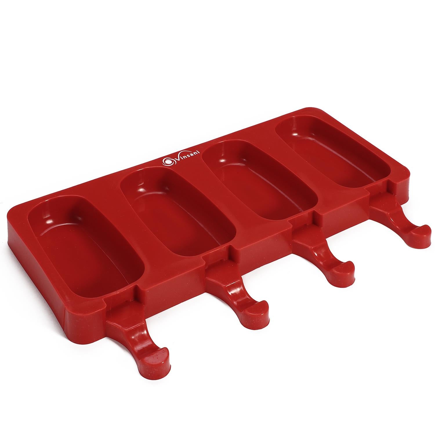 Vinsani 4-Cavity Silicone Ice Lolly Maker with 100 Wooden Sticks