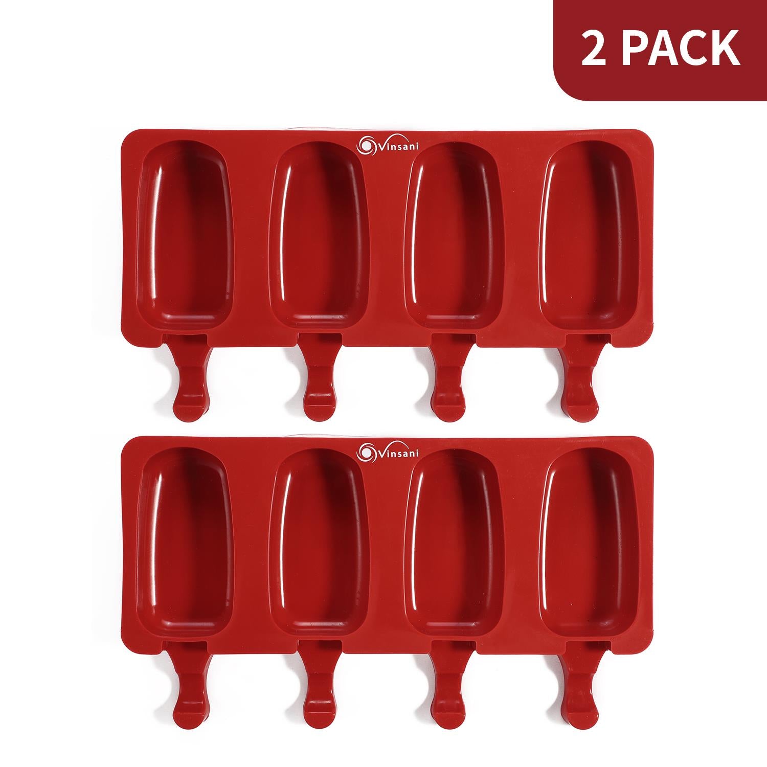 Vinsani 4-Cavity Silicone Ice Lolly Maker with 100 Wooden Sticks