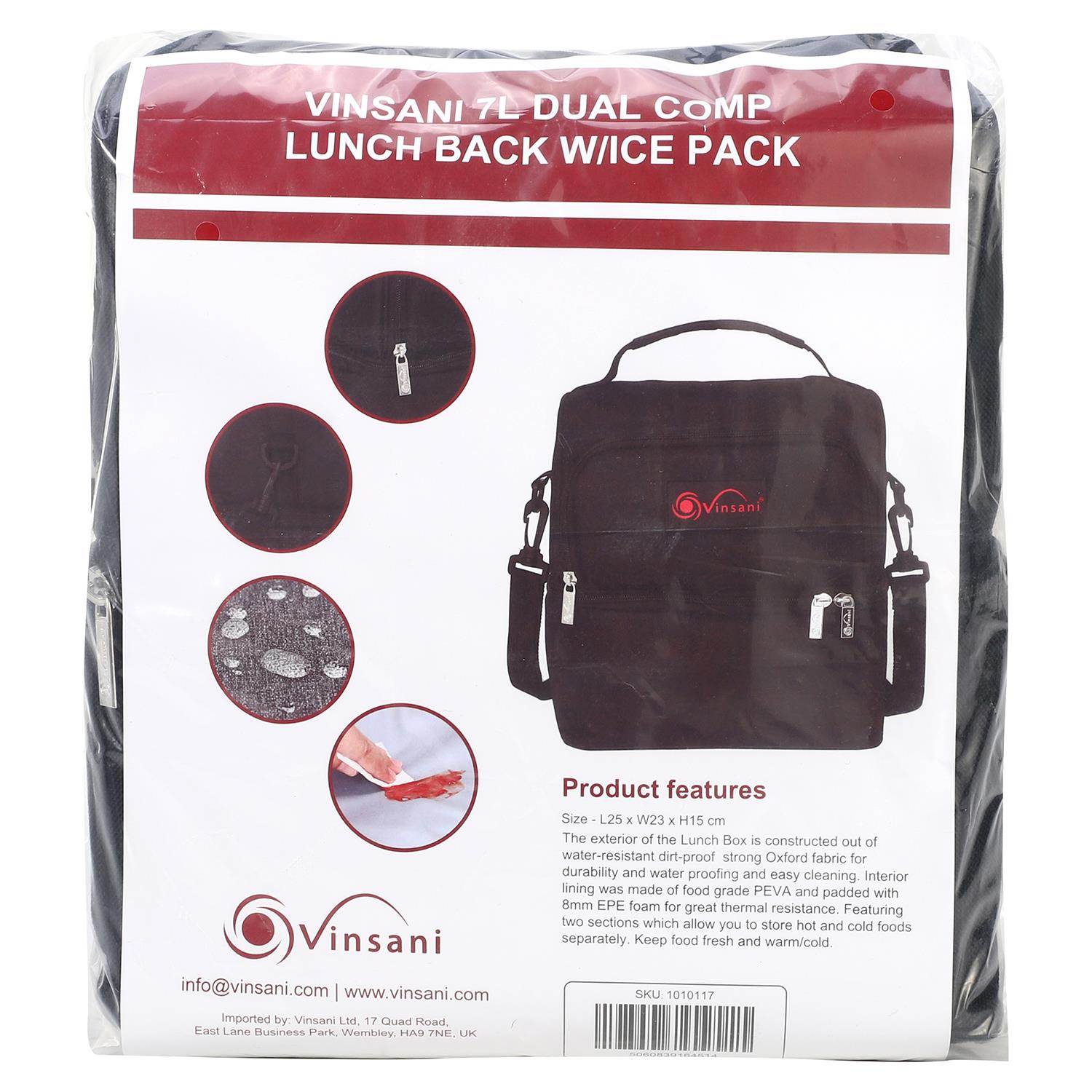 Vinsani 7L Dual Compartment Lunch Cooler Bag, Insulated Cooler Bag with Handle and Shoulder Strap, Water-Resistant, Leak-Proof Lining