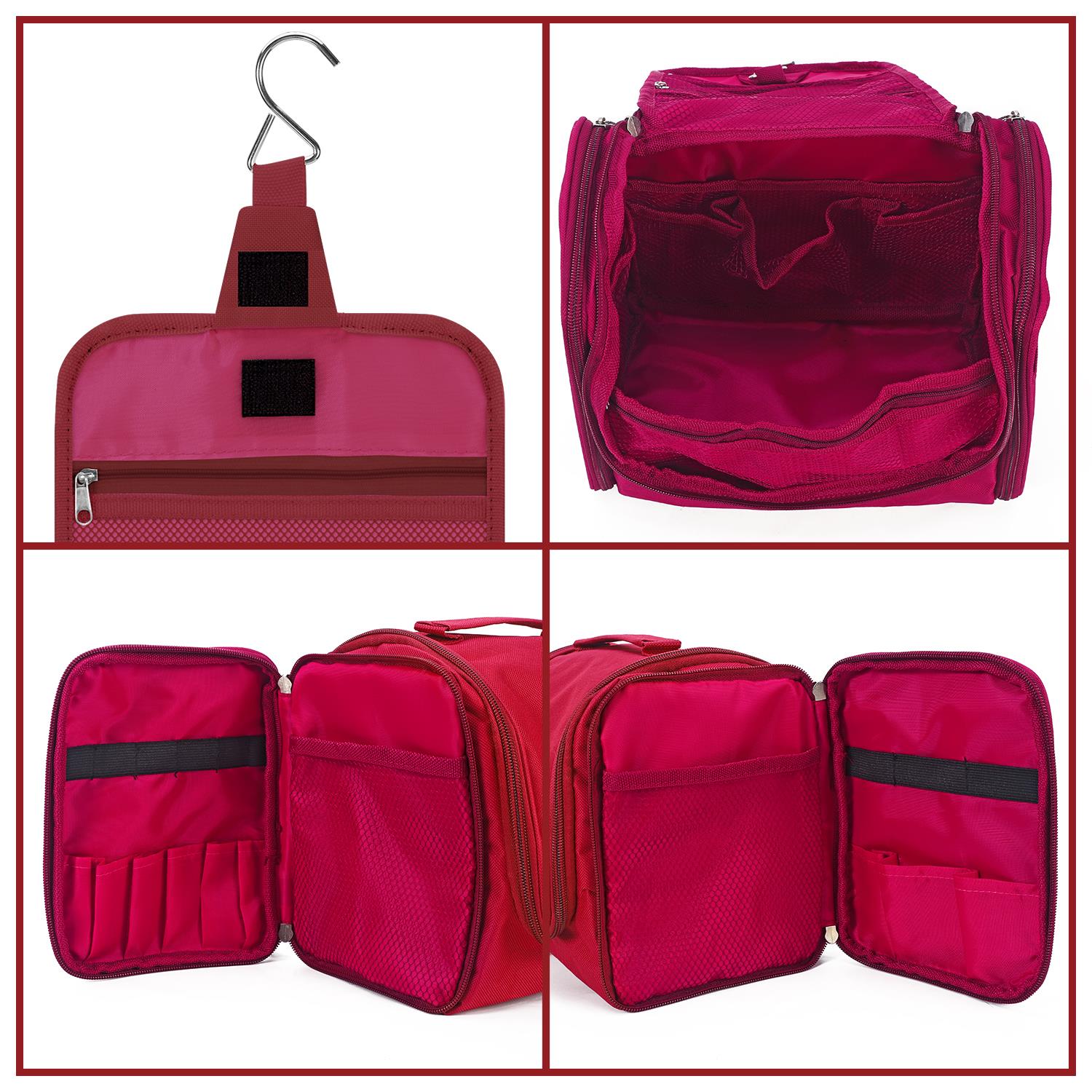 Vinsani Hanging Toiletry Bag with Hook, Waterproof, Hot Pink