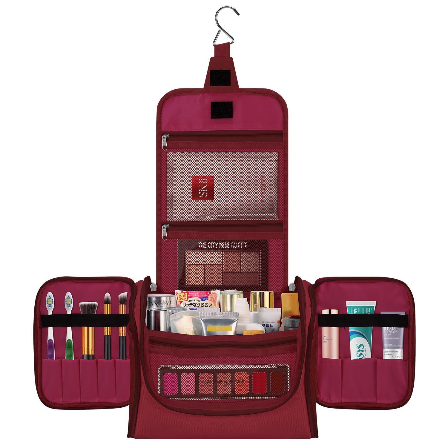 Vinsani Hanging Toiletry Bag with Hook, Waterproof, Hot Pink