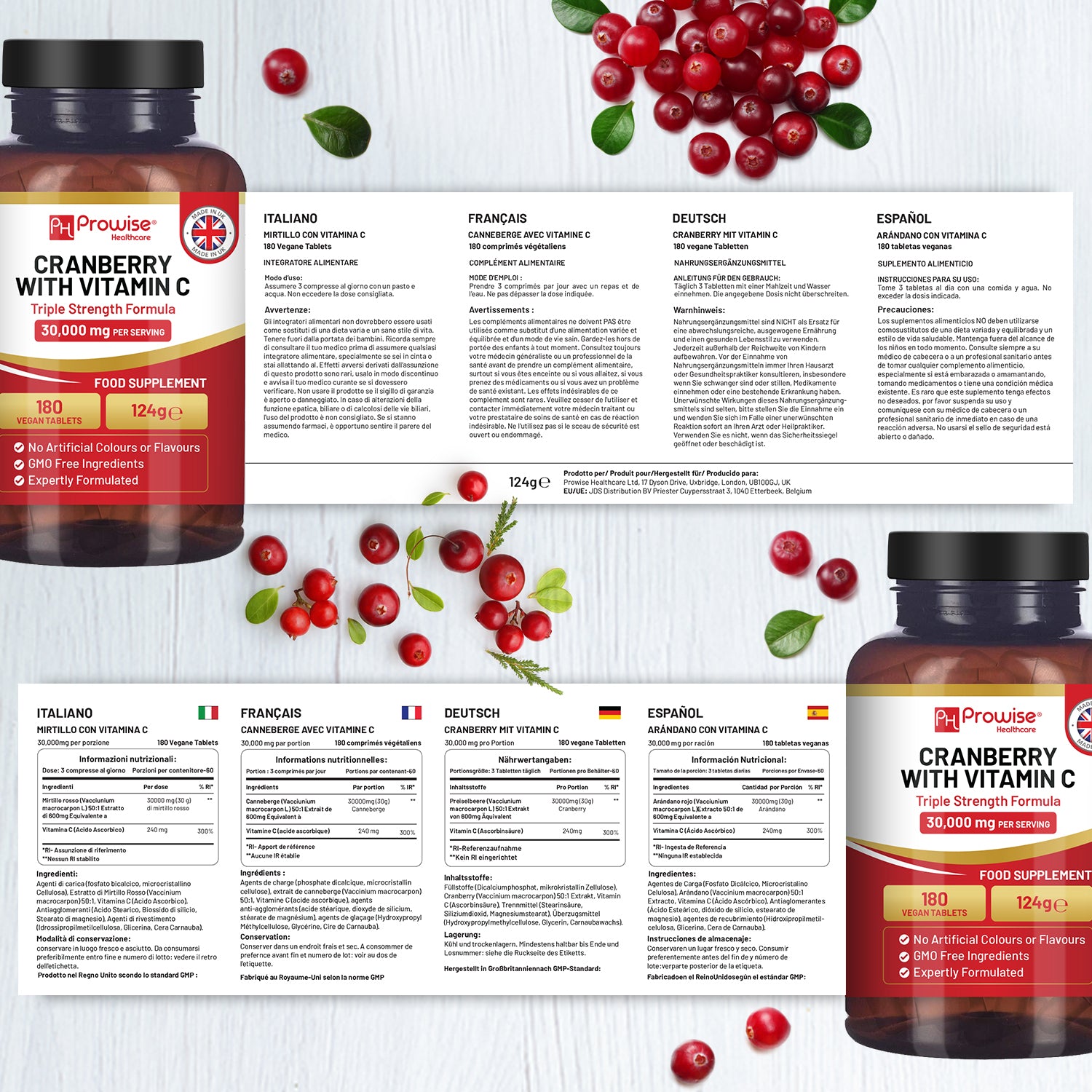 Prowise Triple Strength Cranberry 30,000mg + Vitamin C Vegan Tablets