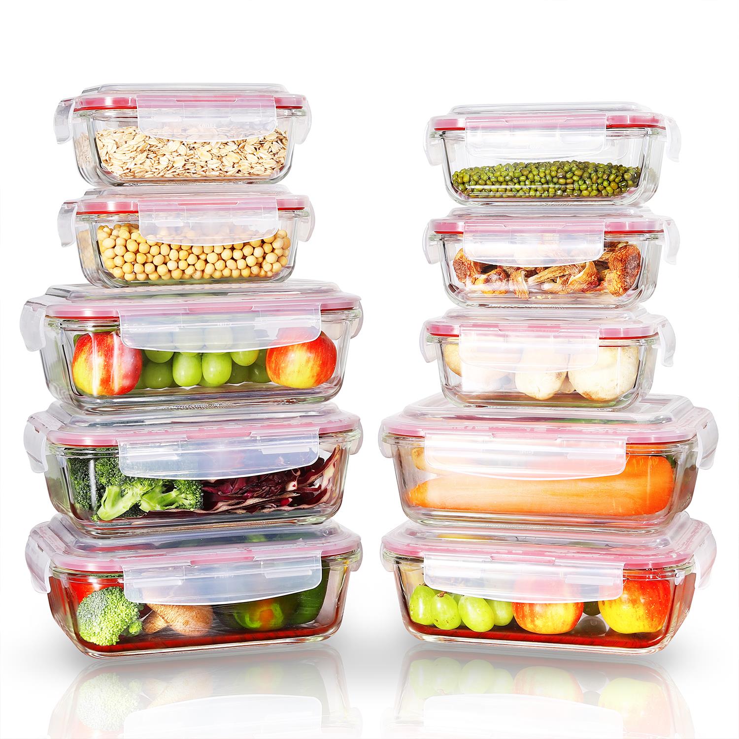 Vinsani 10-Pack Rectangle Glass Food Storage Containers with Lids