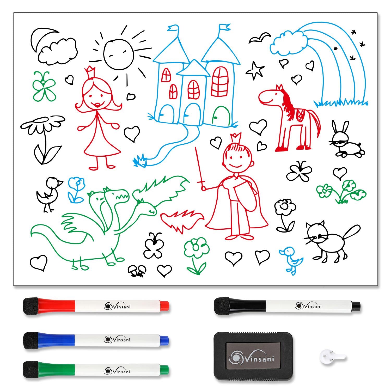 Vinsani 60 x 90cm Magnetic Whiteboard with Pens and Eraser