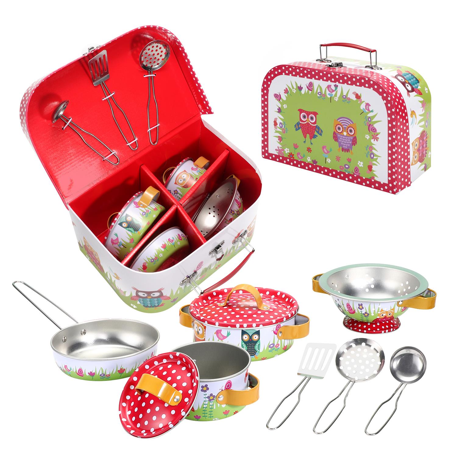 SOKA 10 Piece Kids Kitchenware Set with Animals Illustrations and Carry Case