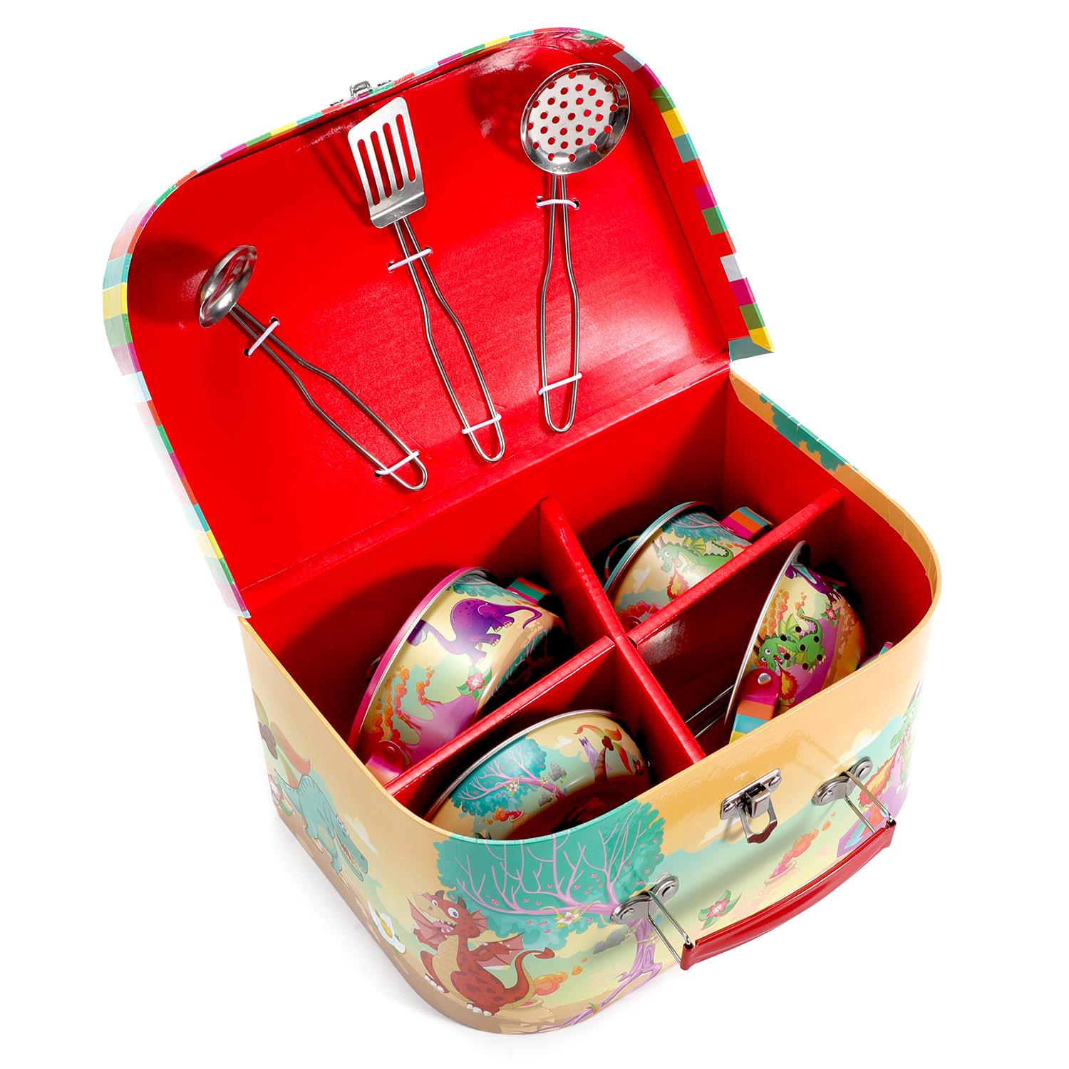 SOKA 10-Piece Dinosaur Kids Kitchenware Play Set with Carry Case