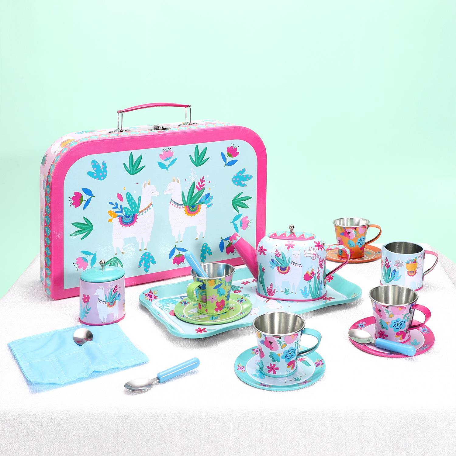 SOKA Play Imagine Learn 18-Piece Tin Tea Set with Llama Illustrations