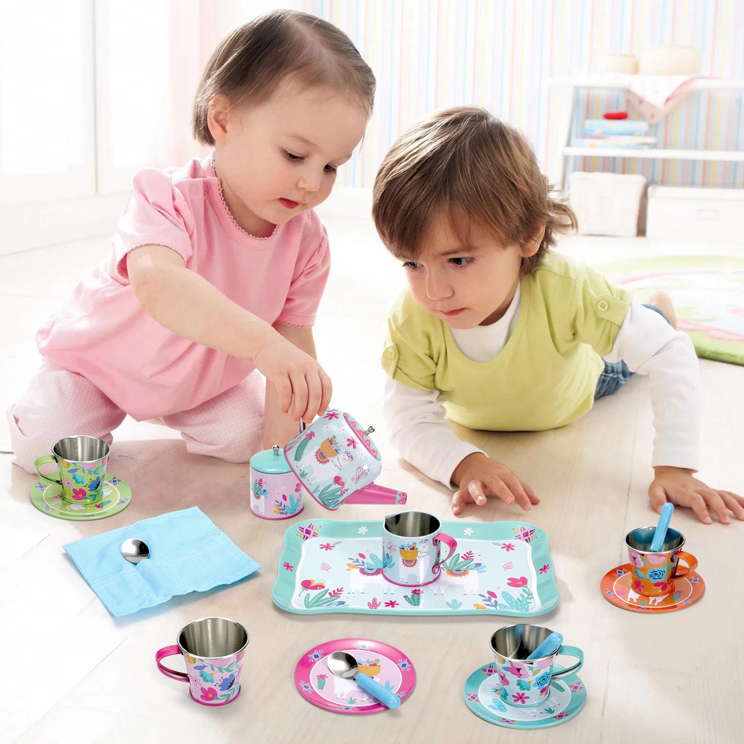 SOKA Play Imagine Learn 18-Piece Tin Tea Set with Llama Illustrations
