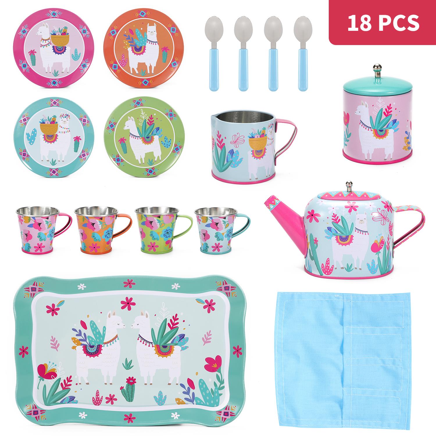 SOKA Play Imagine Learn 18-Piece Tin Tea Set with Llama Illustrations