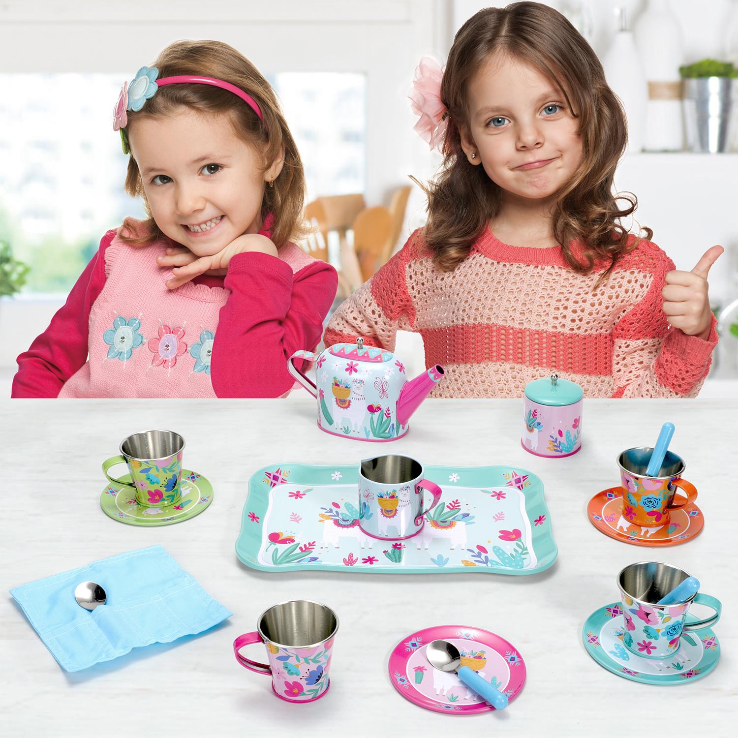 SOKA Play Imagine Learn 18-Piece Tin Tea Set with Llama Illustrations