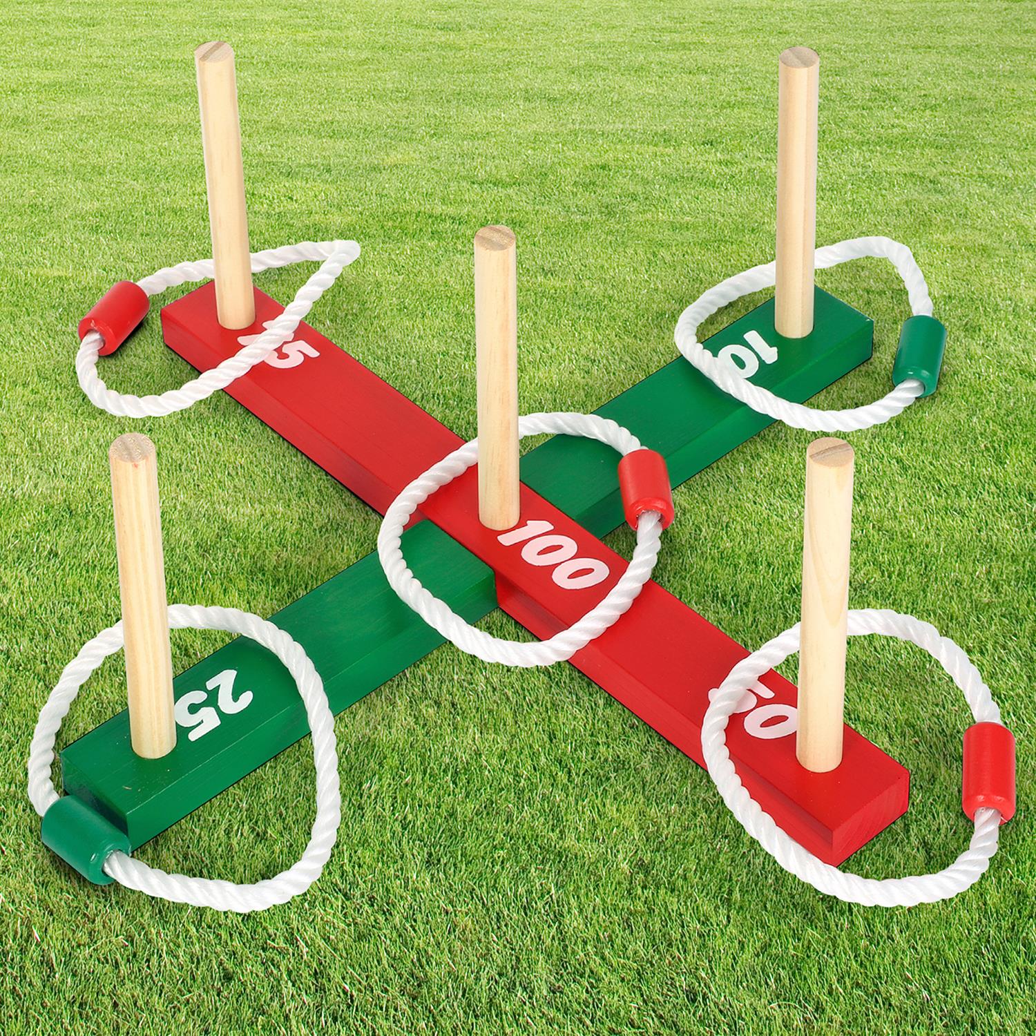 Vinsani Wooden Garden Quoits Game for Kids and Adults, Portable Outdoor Family Game, 36 x 36 x 13 cm
