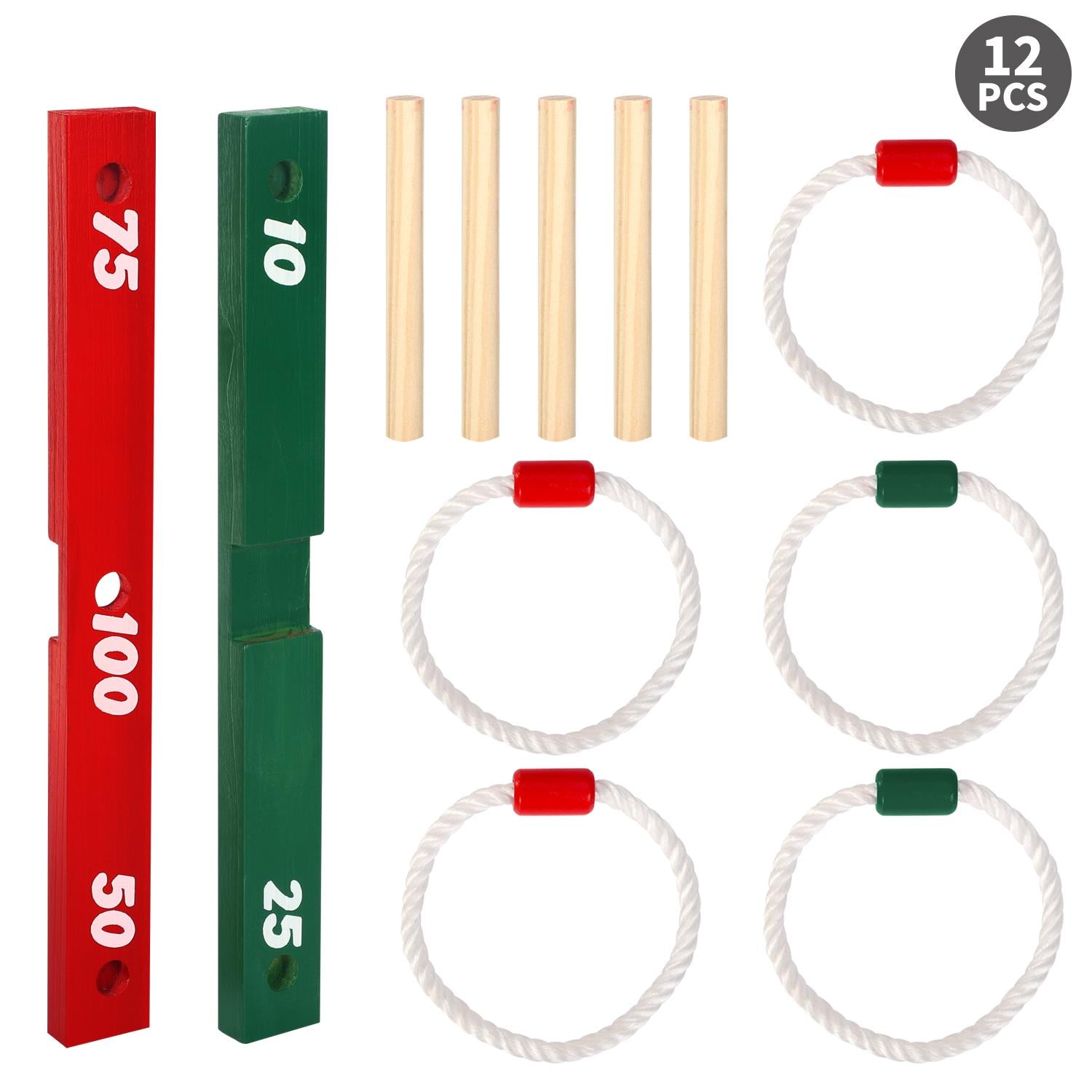 Vinsani Wooden Garden Quoits Game for Kids and Adults, Portable Outdoor Family Game, 36 x 36 x 13 cm