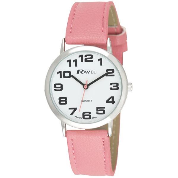 Ravel Unisex Classic Big Dial Pink Leather Strap Watch