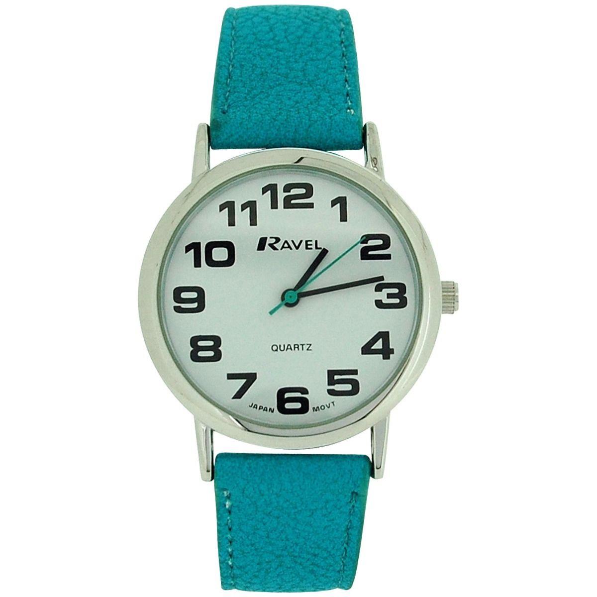 Ravel Unisex Classic Big Dial Blue Leather Strap Watch